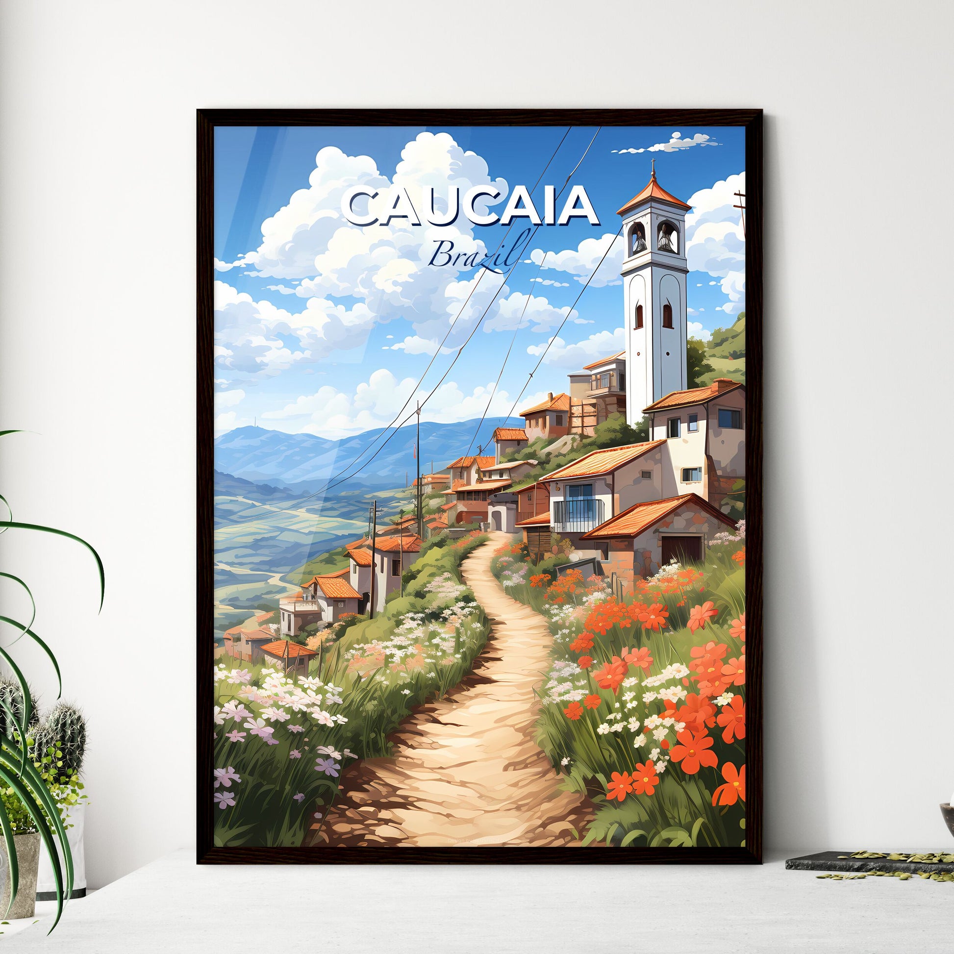 Colorful Art Painting: Caucaia Brazil Village Roadway Skyline Landscape Default Title