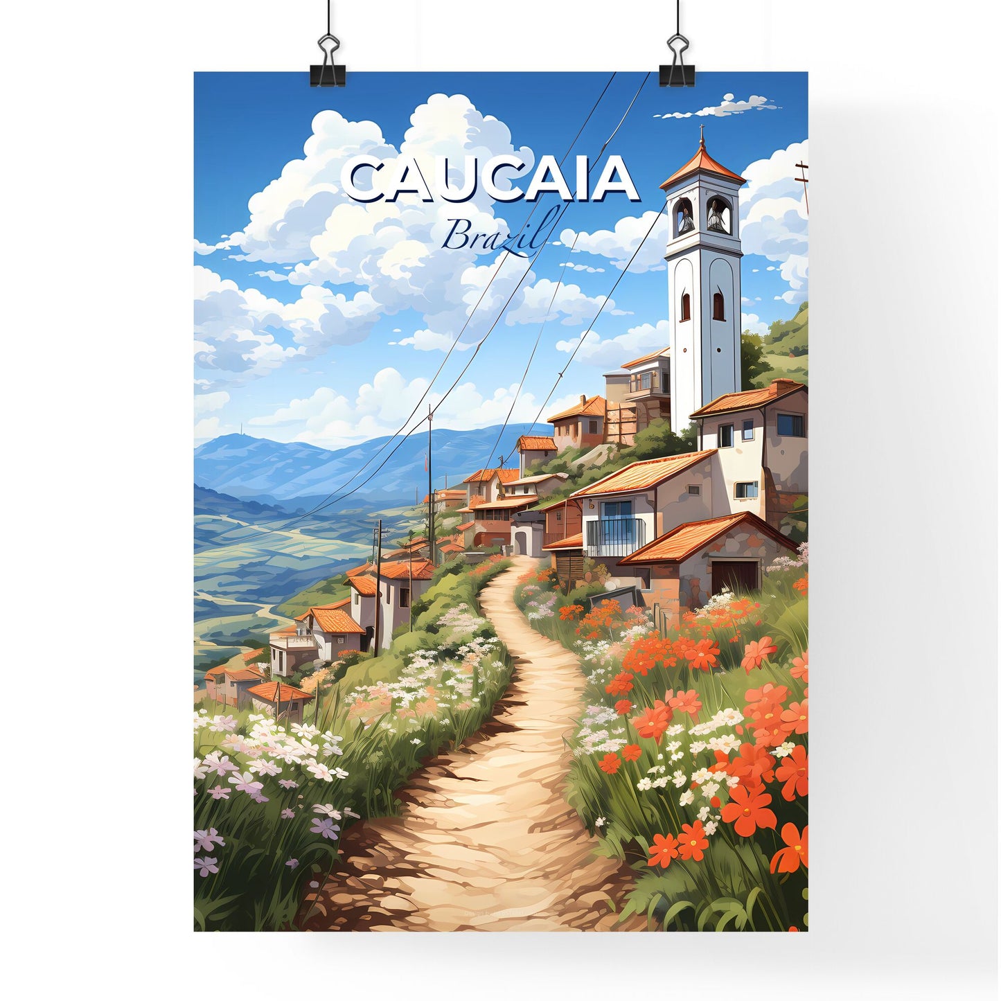 Colorful Art Painting: Caucaia Brazil Village Roadway Skyline Landscape Default Title