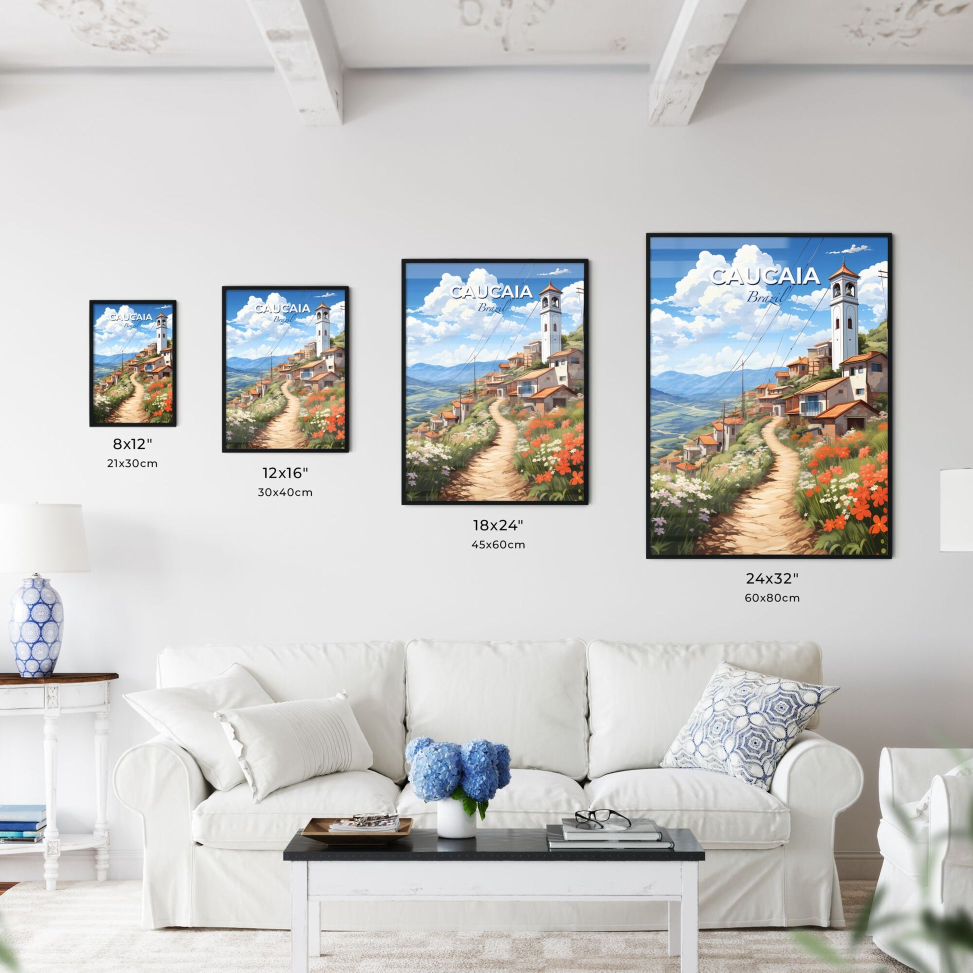 Colorful Art Painting: Caucaia Brazil Village Roadway Skyline Landscape Default Title