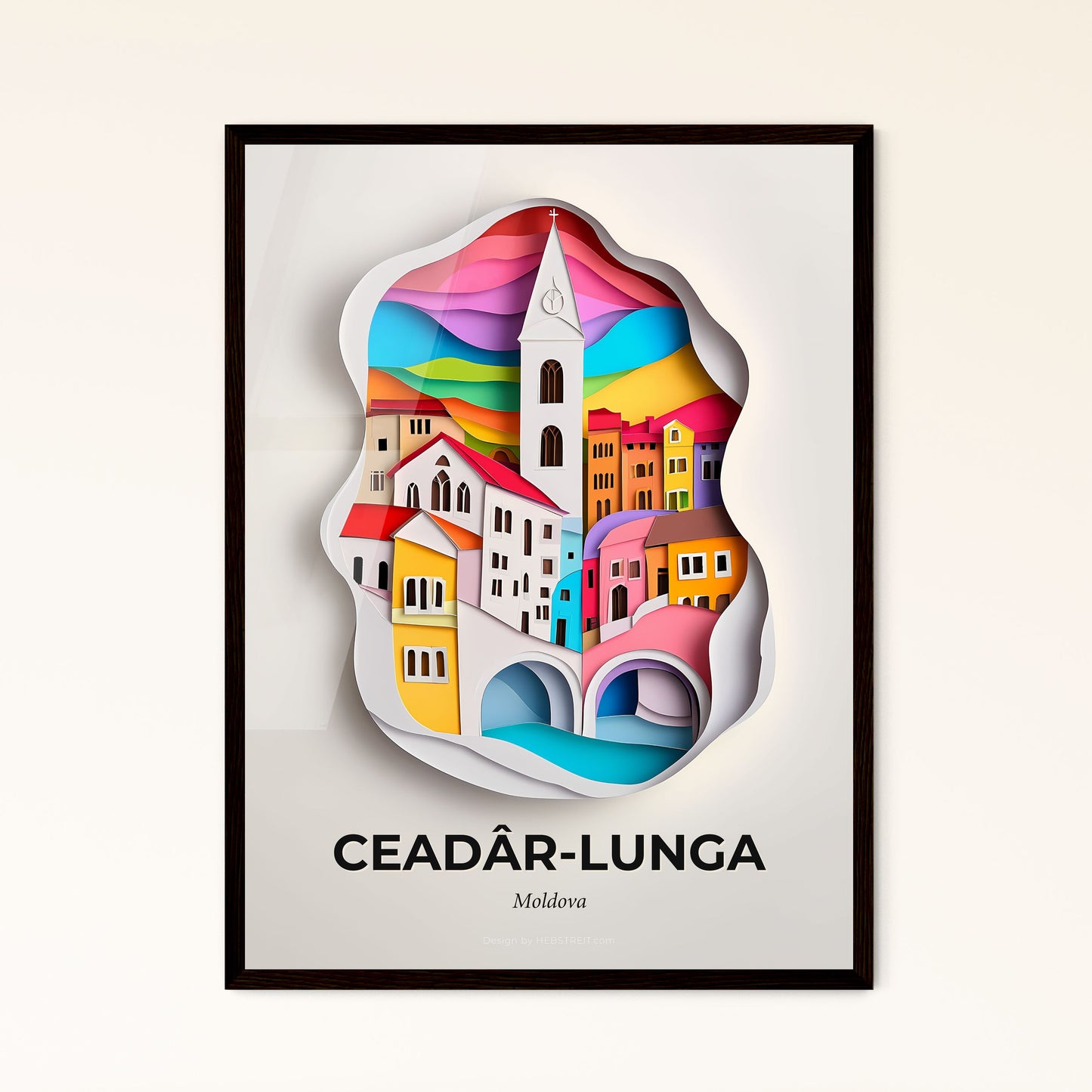 Vivid Ceadâr-Lunga, Moldova - a paper cut of a city with a clock