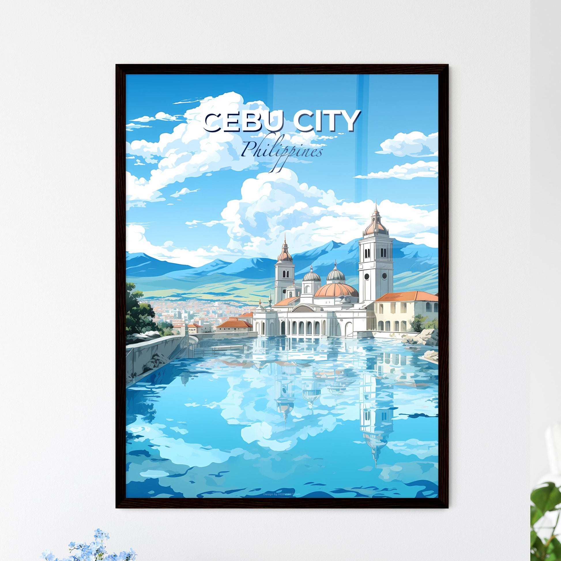 Abstract Colorful Vibrant Artistic Cebu City Philippines Skyline Painting Water Buildings Mountains Default Title