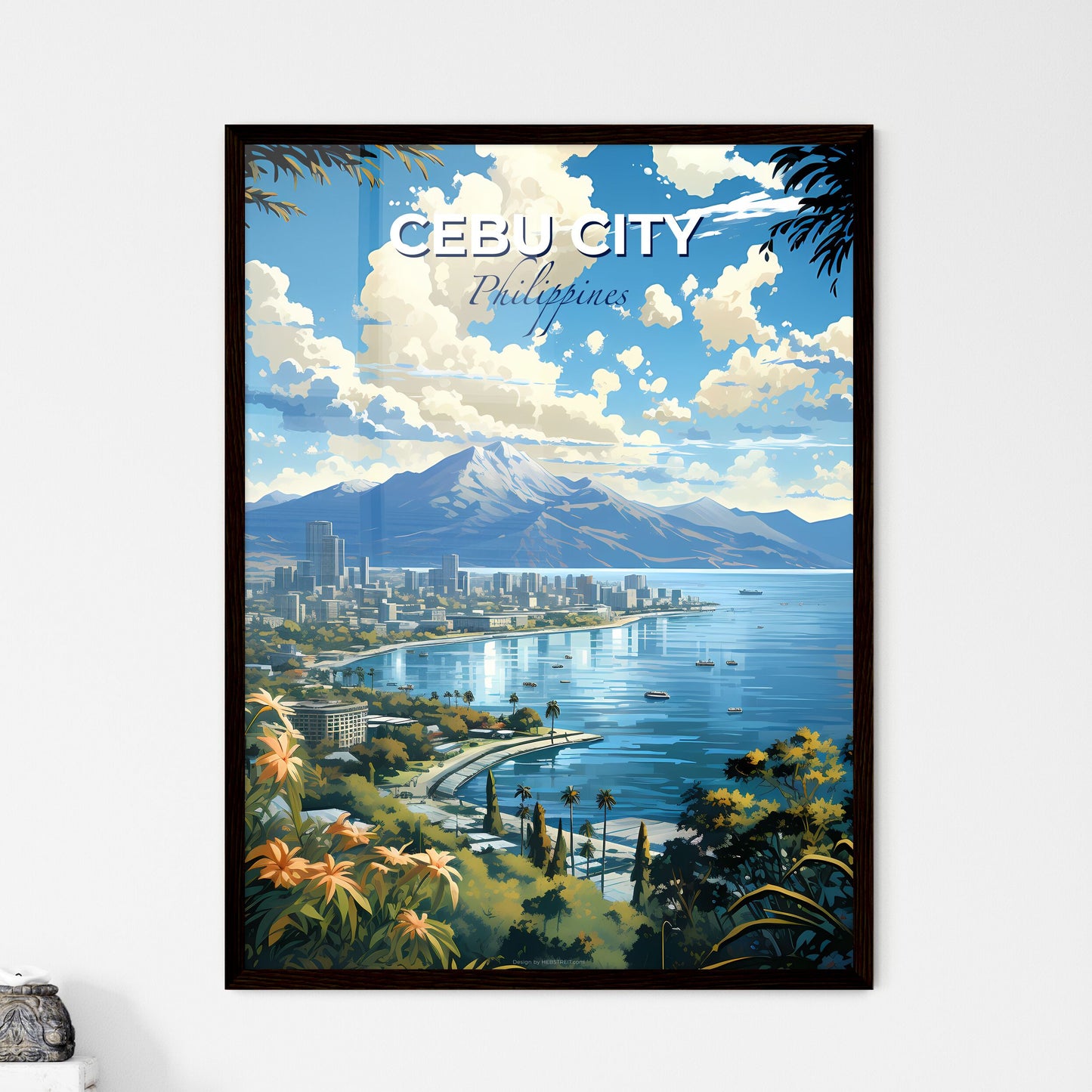 Vibrant Cebu City Philippines Skyline Panorama Painting Depicting City by the Sea Default Title