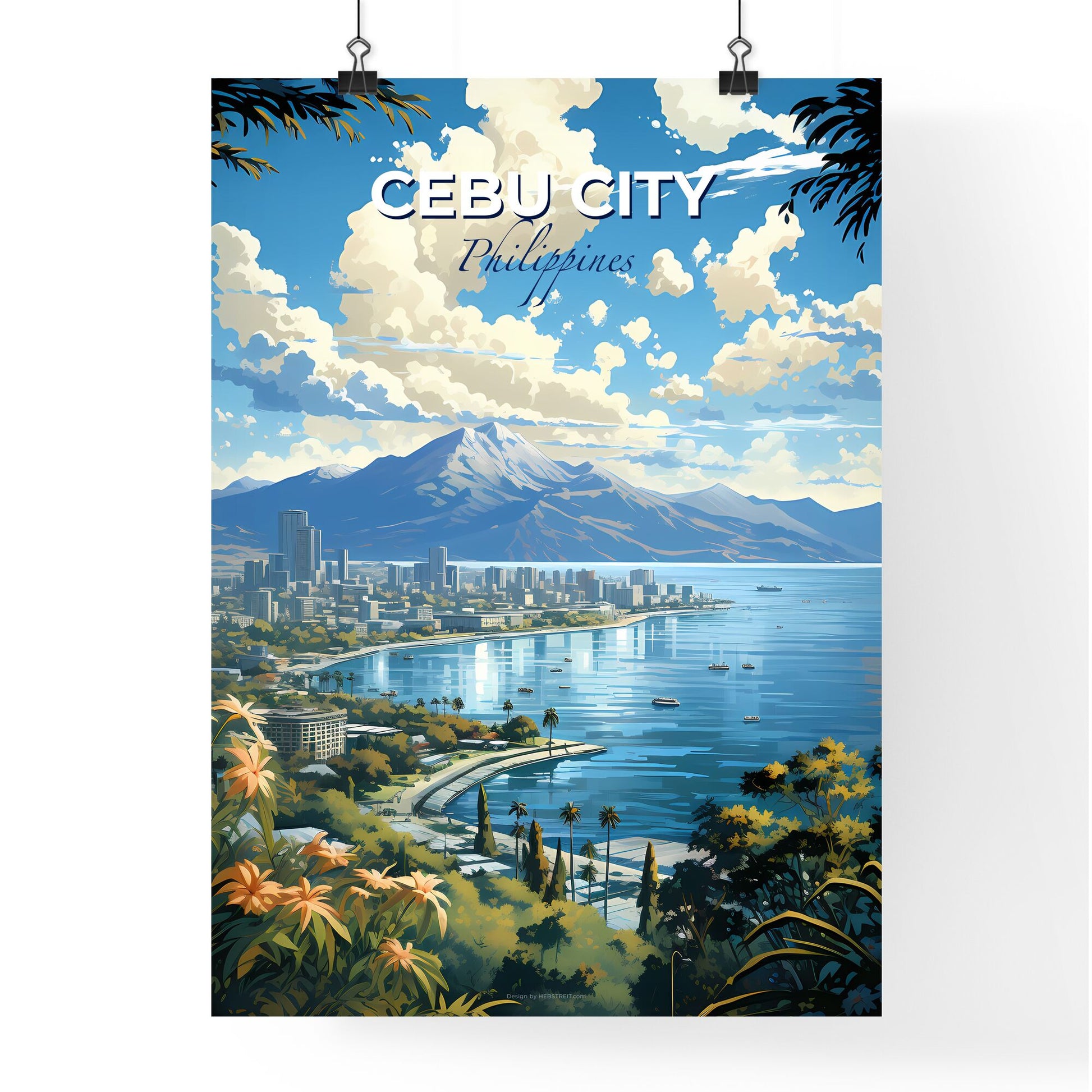 Vibrant Cebu City Philippines Skyline Panorama Painting Depicting City by the Sea Default Title