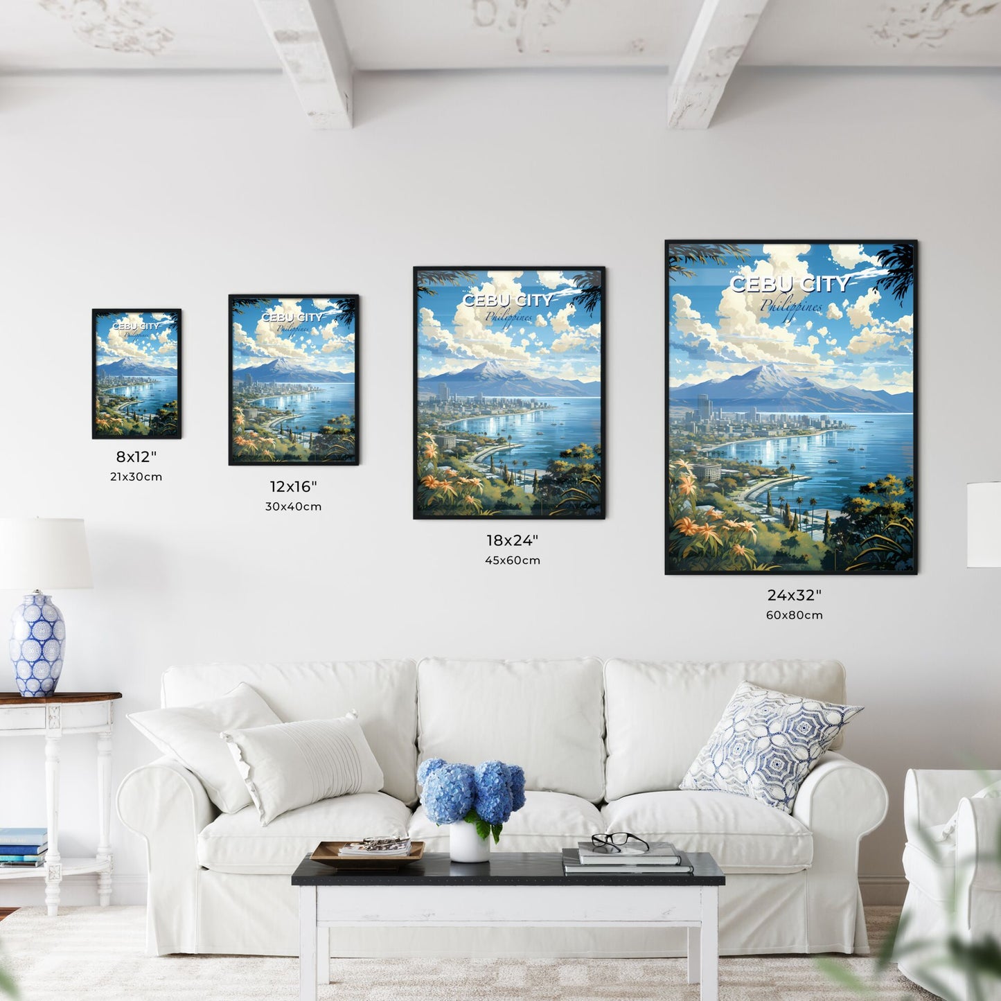 Vibrant Cebu City Philippines Skyline Panorama Painting Depicting City by the Sea Default Title