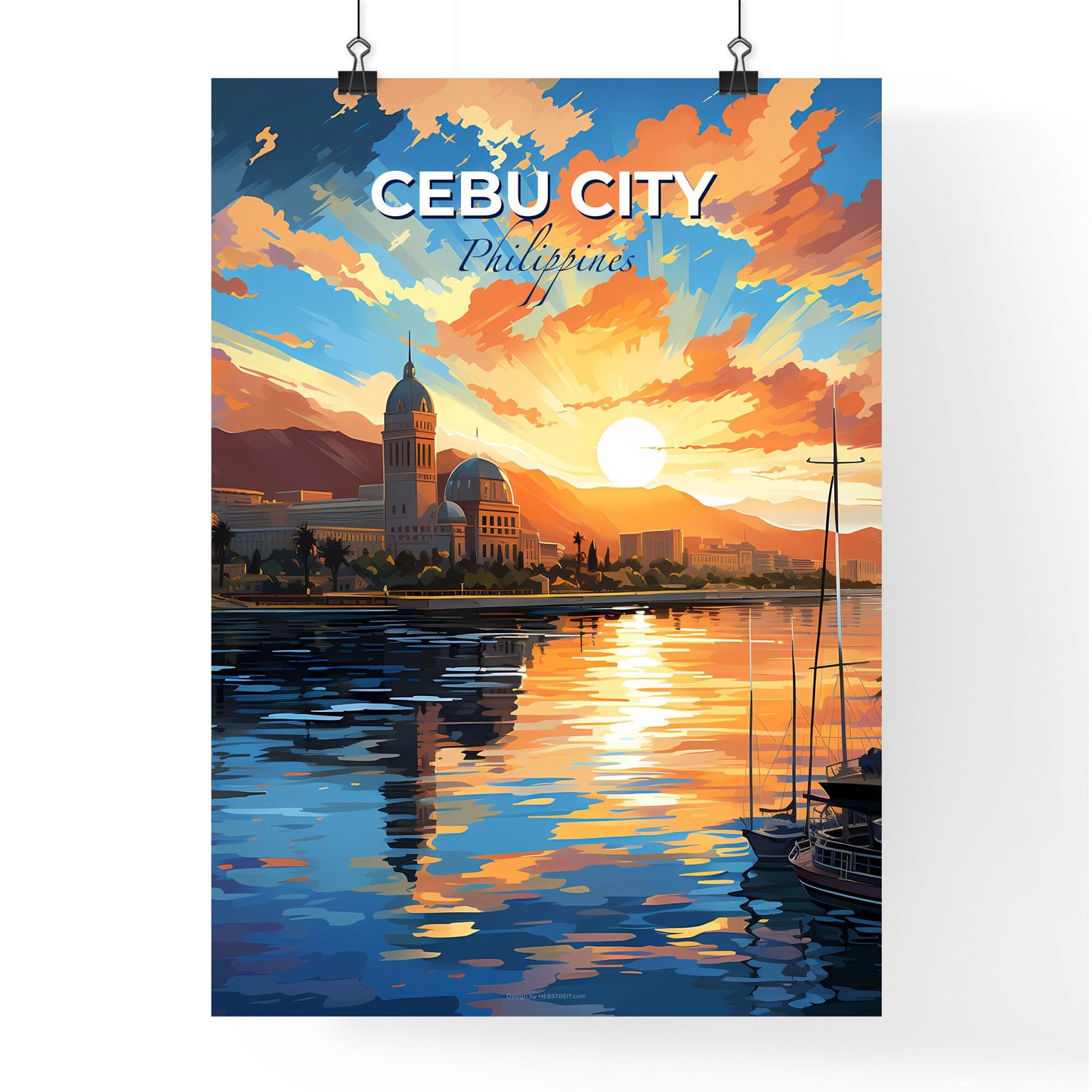 Cityscape Painting: Cebu City Philippines Skyline with Artistic Vibrant Colors Default Title