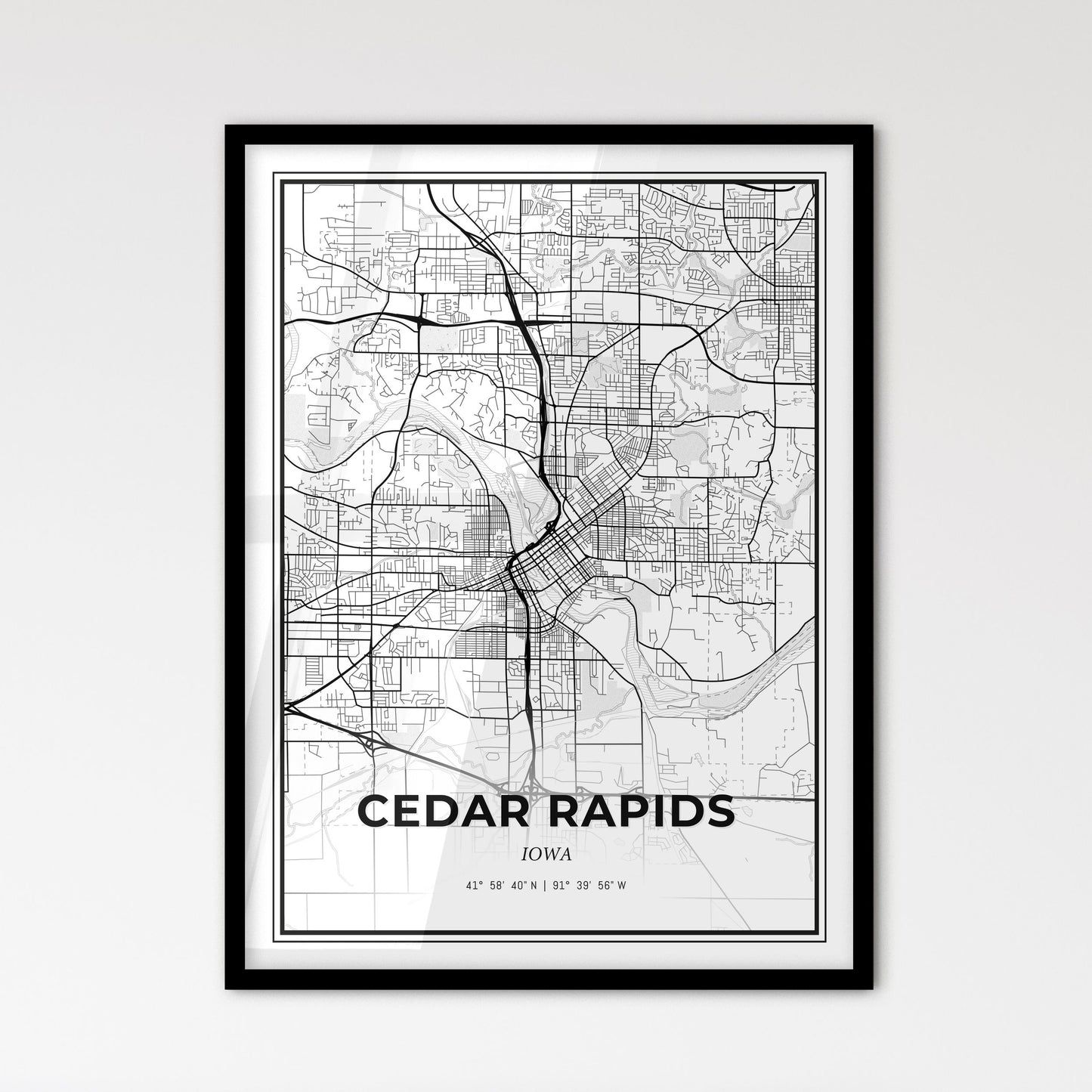 Cedar Rapids Iowa - Scandinavian Style City Map for Modern Home Decor