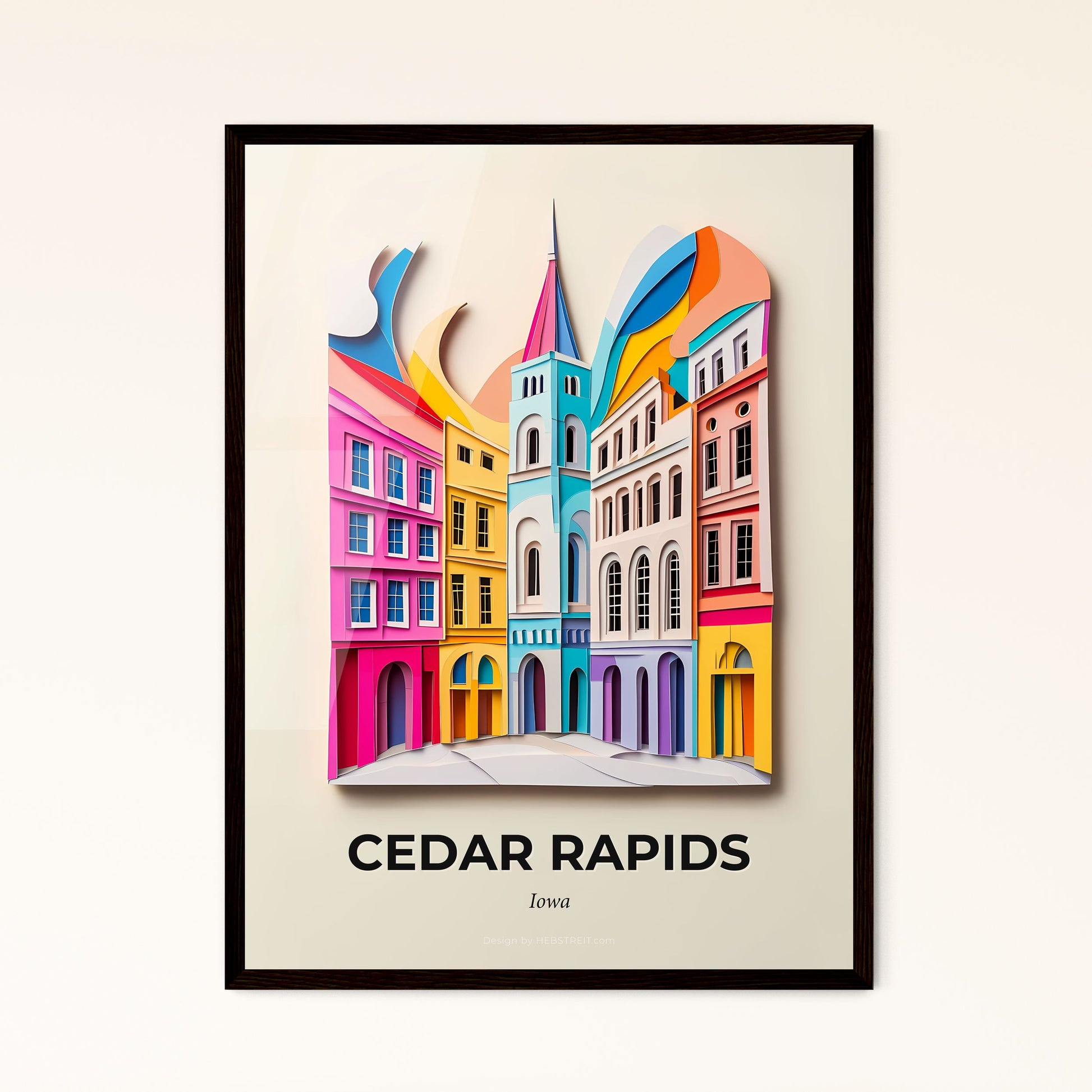 Vivid Cedar Rapids, Iowa - a colorful cityscape with a clock tower