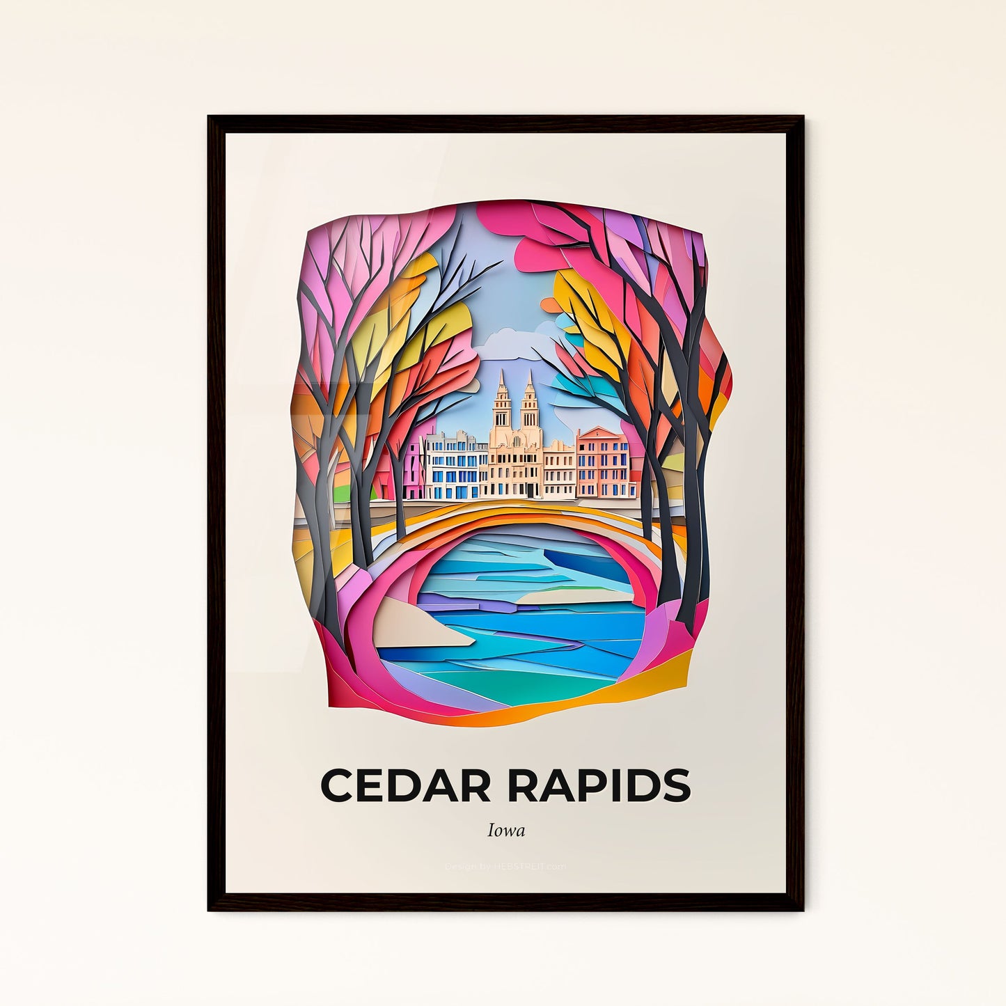 Vivid Cedar Rapids, Iowa - a paper cut of a city with a river