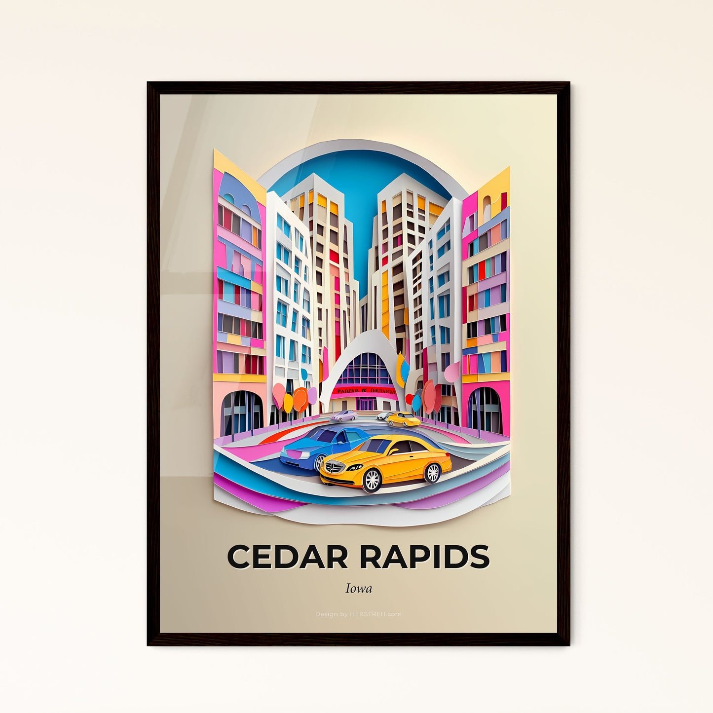 Vivid Cedar Rapids, Iowa - a yellow car is parked in front of a building