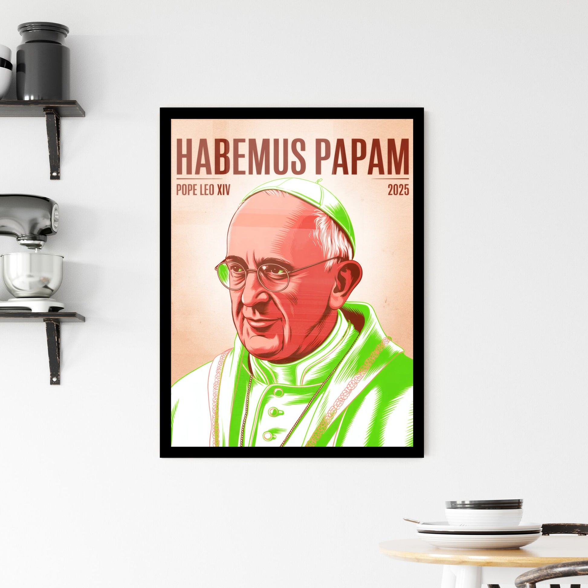 Celebrating the Future: Artistic Rendering of Pope Leo XIV in 2025, with 'Habemus Papam' Theme. Framed Print