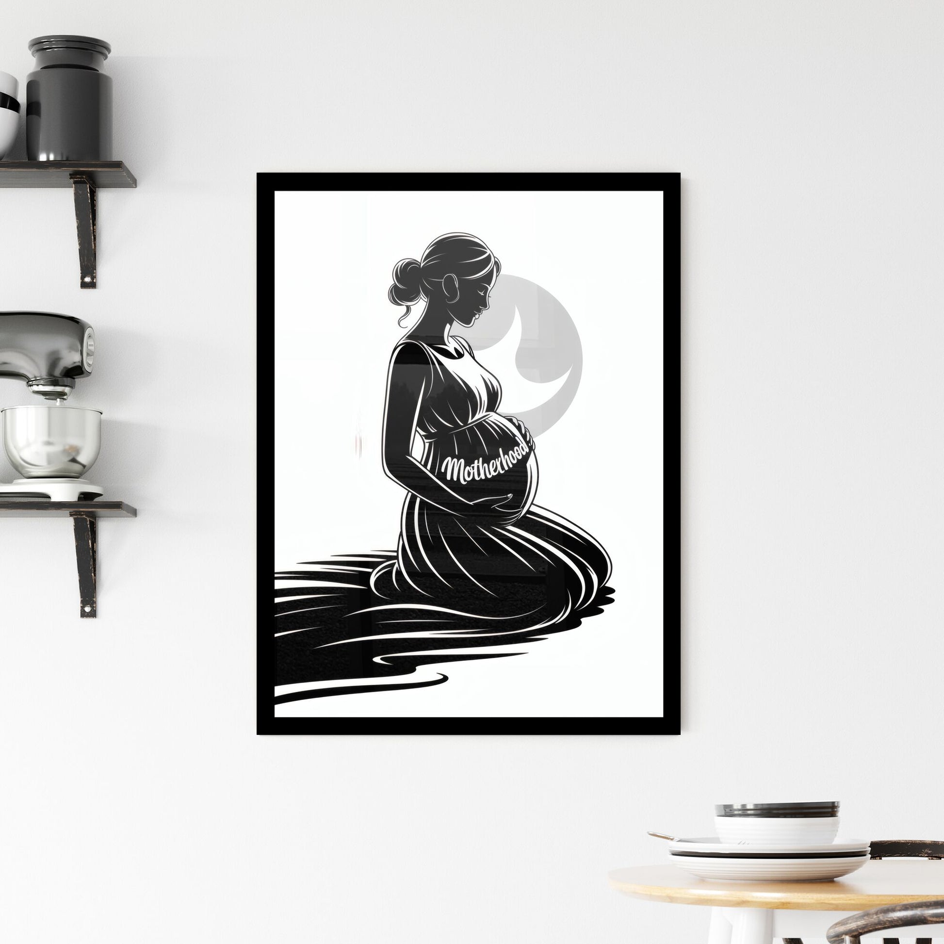 Celebrating Motherhood: A Silhouette of Grace and Anticipation in Prenatal Bliss. Framed Print