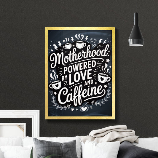 Celebrating Motherhood: A Whimsical Typography Design Highlighting Love and Caffeine Essentials for Moms