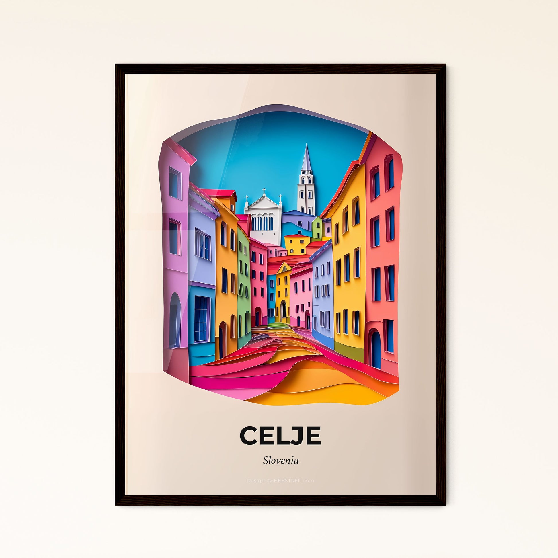 Vivid Celje, Slovenia - a colorful city street with a church in the background