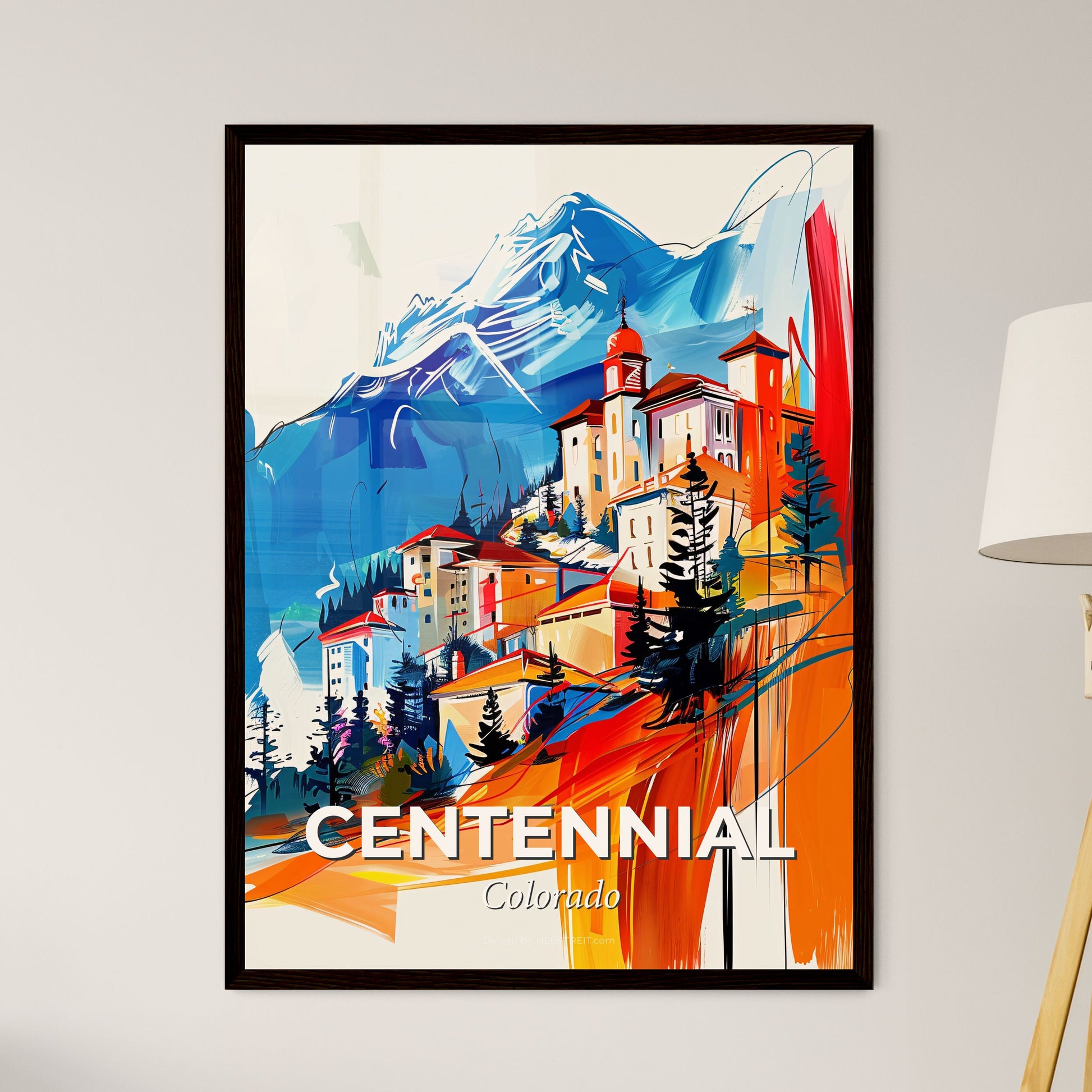 Vibrant Centennial, Colorado - A Painting Of A Town On A Mountain