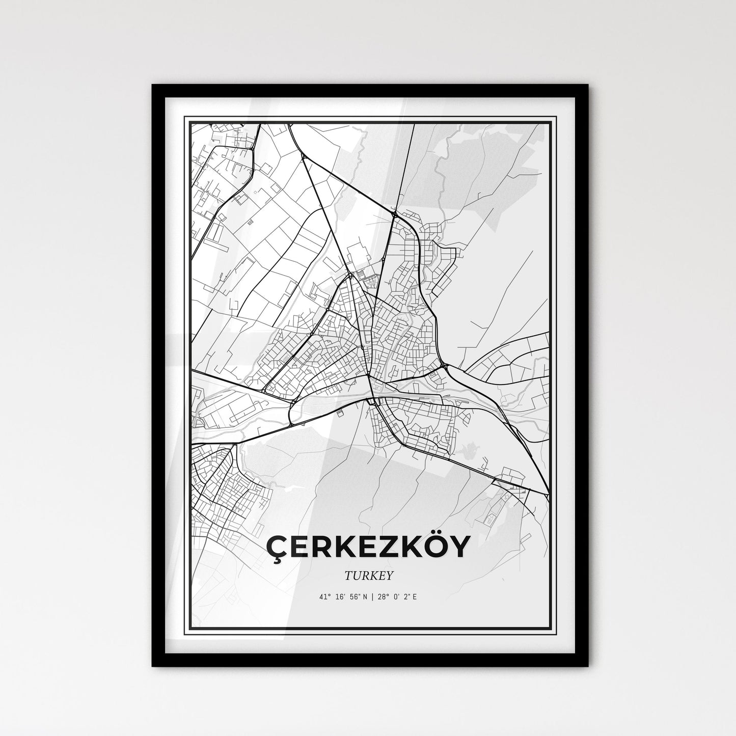 Çerkezköy Turkey - Scandinavian Style City Map for Modern Home Decor