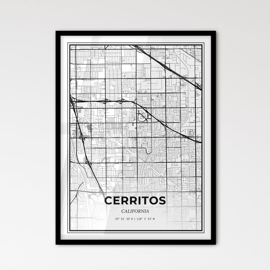 Cerritos California - Scandinavian Style City Map for Modern Home Decor