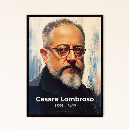 Portrait of Cesare Lombroso, 1835 - 1909. Impressionistic painting of a man with glasses and a beard.