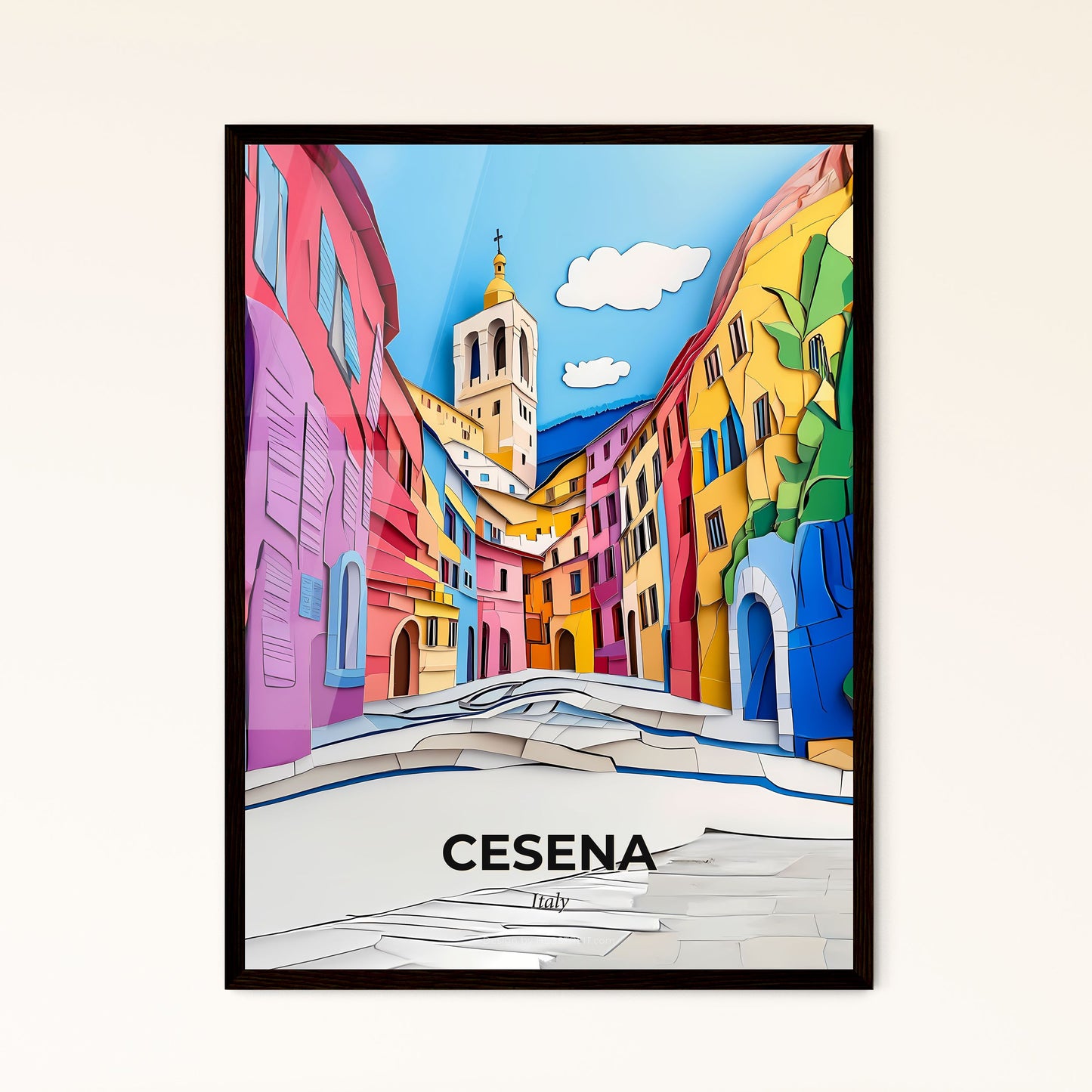 Vivid Cesena, Italy - a paper cut of a colorful city street