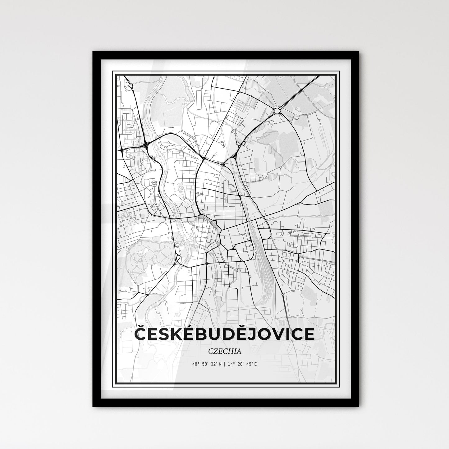  České Budějovice Czechia - Scandinavian Style City Map for Modern Home Decor