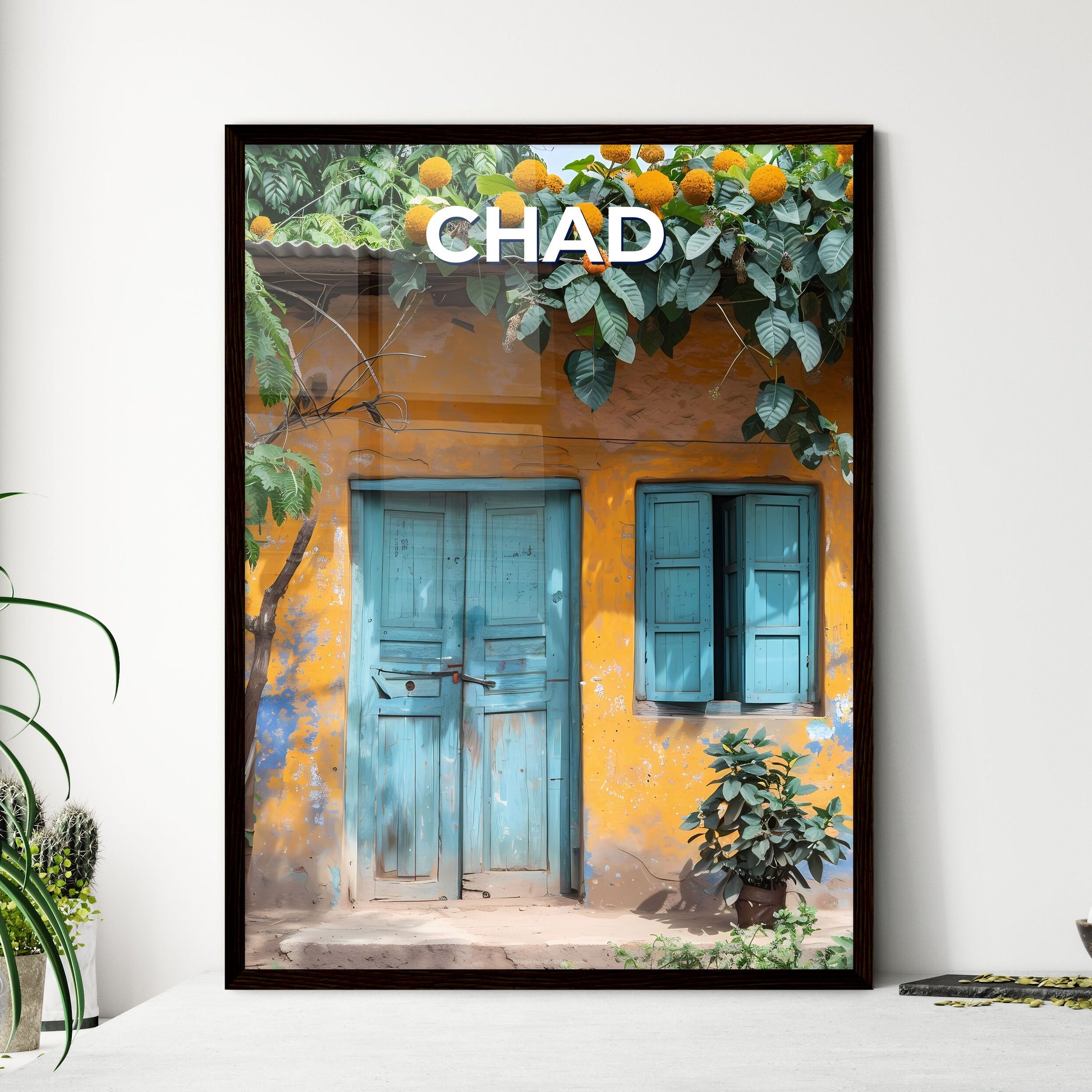 Vibrant African Art: Blue Doors and Windows on Chad Building