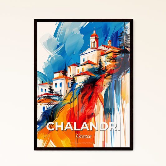 Vibrant Chalandri, Greece - A Painting Of A Building On A Hill