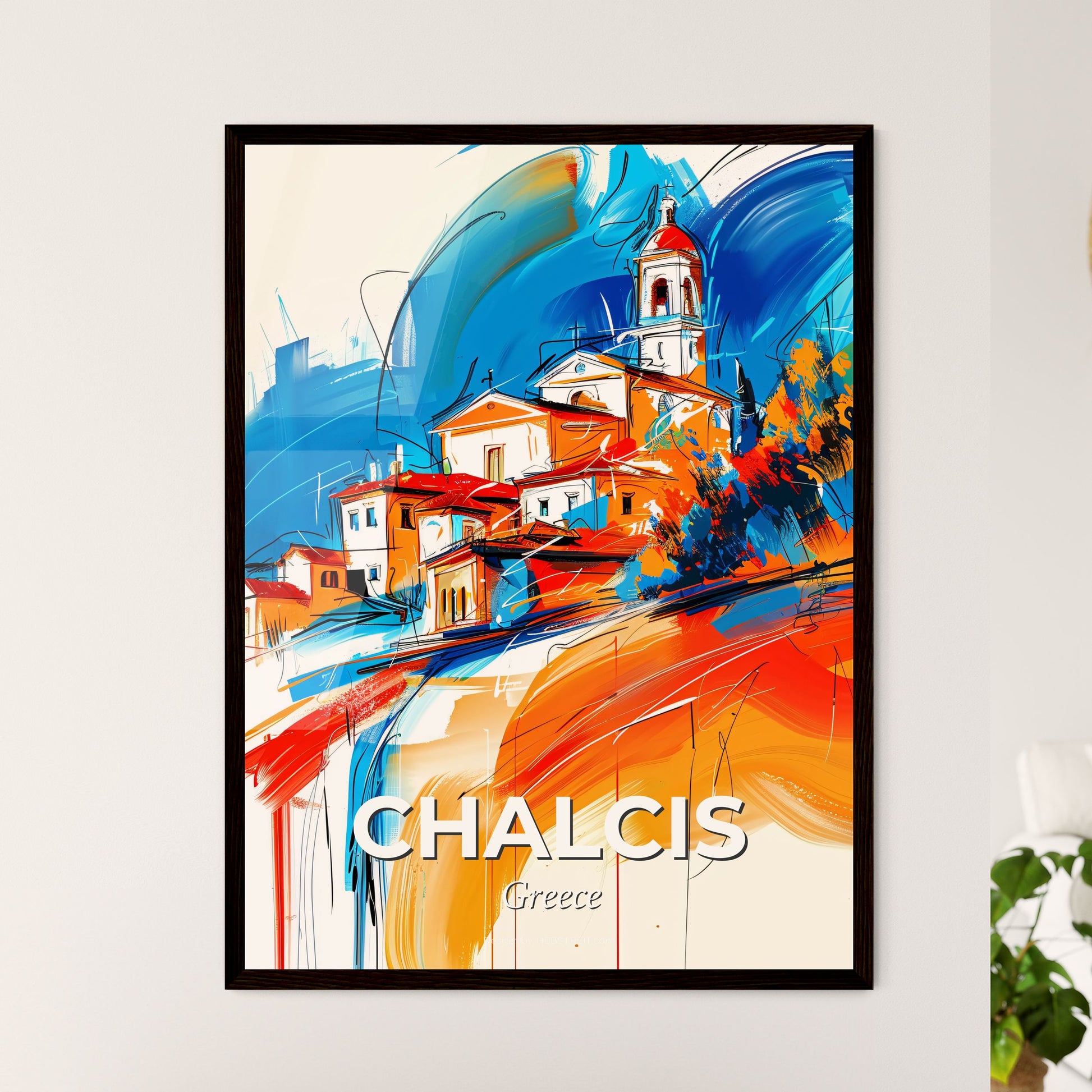 Vibrant Chalcis, Greece - A Painting Of A Town