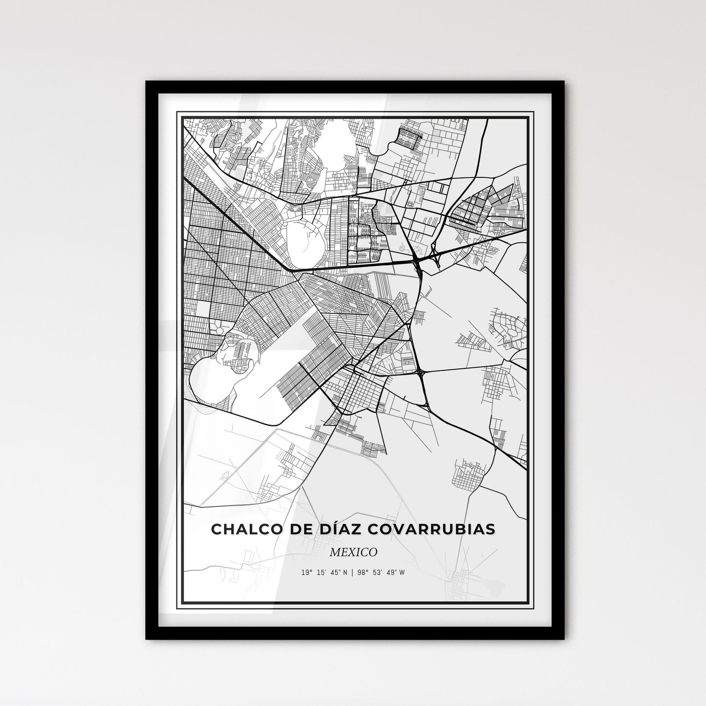 Chalco de Díaz Covarrubias Mexico - Scandinavian Style City Map for Modern Home Decor