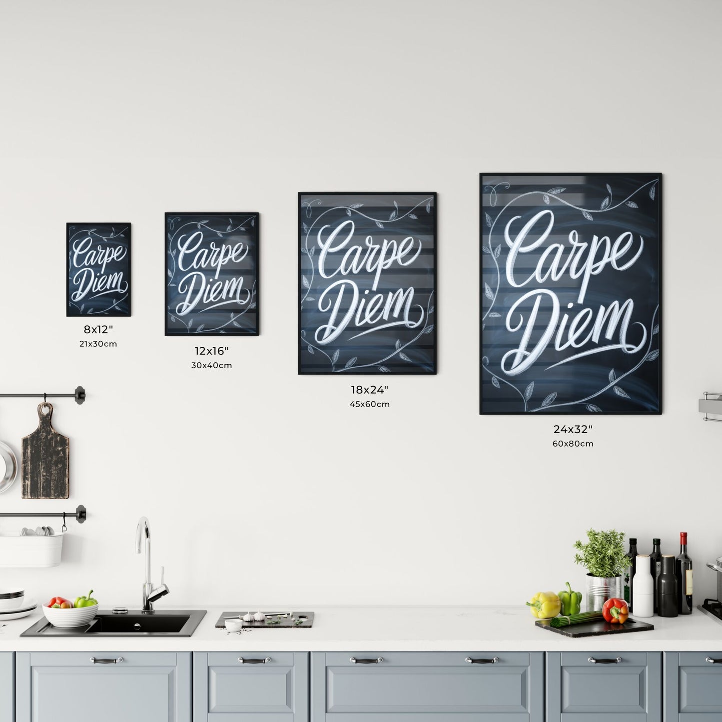 Chalkboard Art Featuring Inspirational 'Carpe Diem' Typography Surrounded by Decorative Leaves. Chart