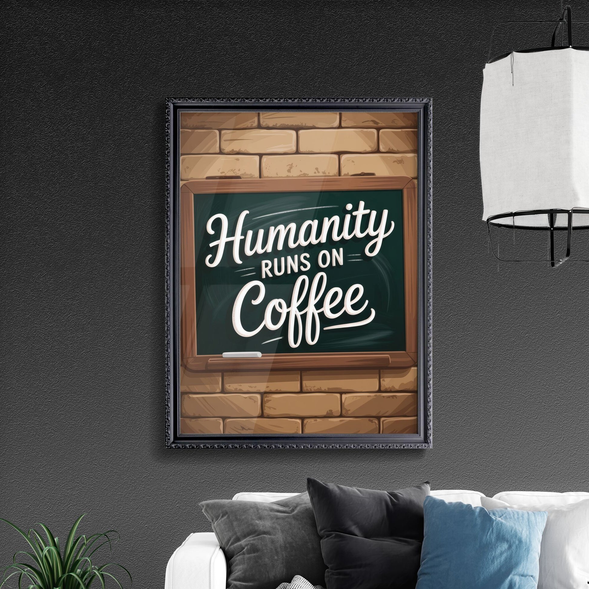 Chalkboard Art: Humanity Runs on Coffee - A Rustic Coffee Shop Motivational Quote
