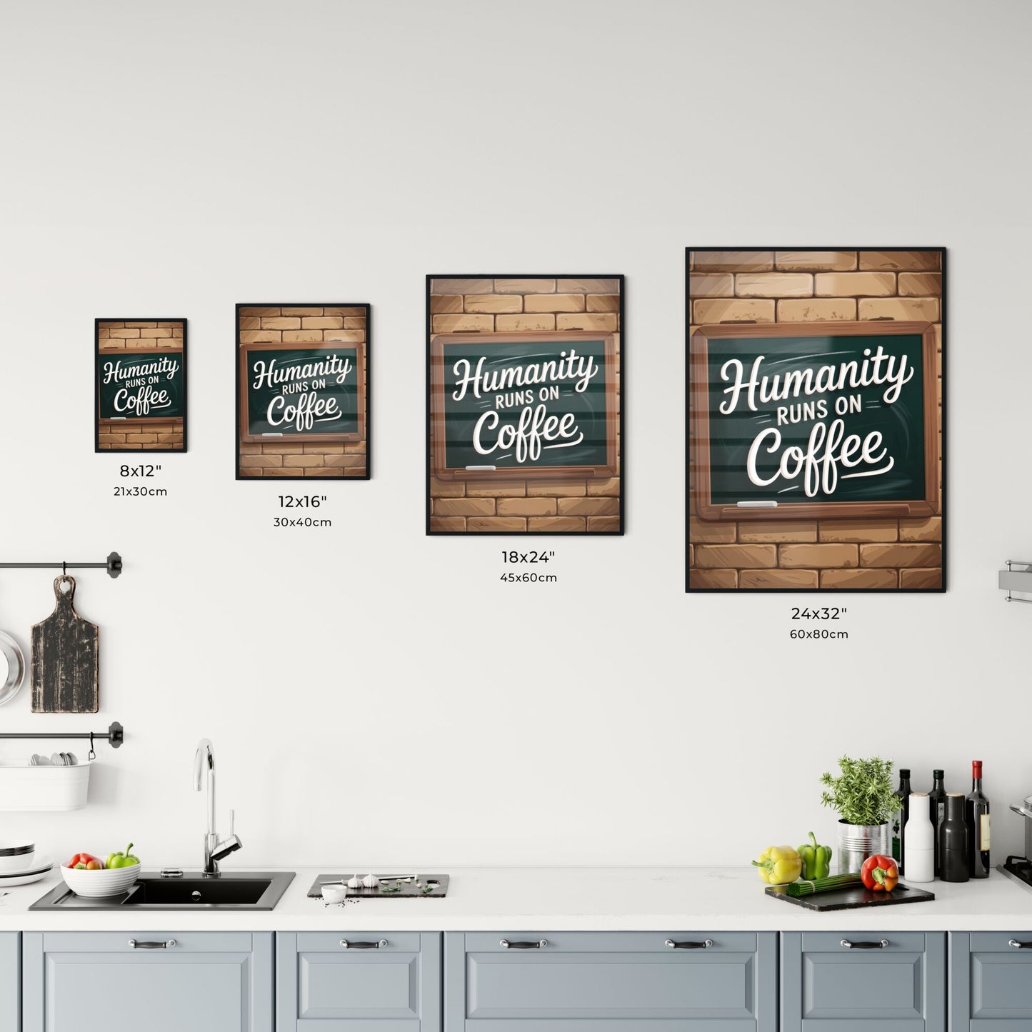 Chalkboard Art: Humanity Runs on Coffee - A Rustic Coffee Shop Motivational Quote Chart