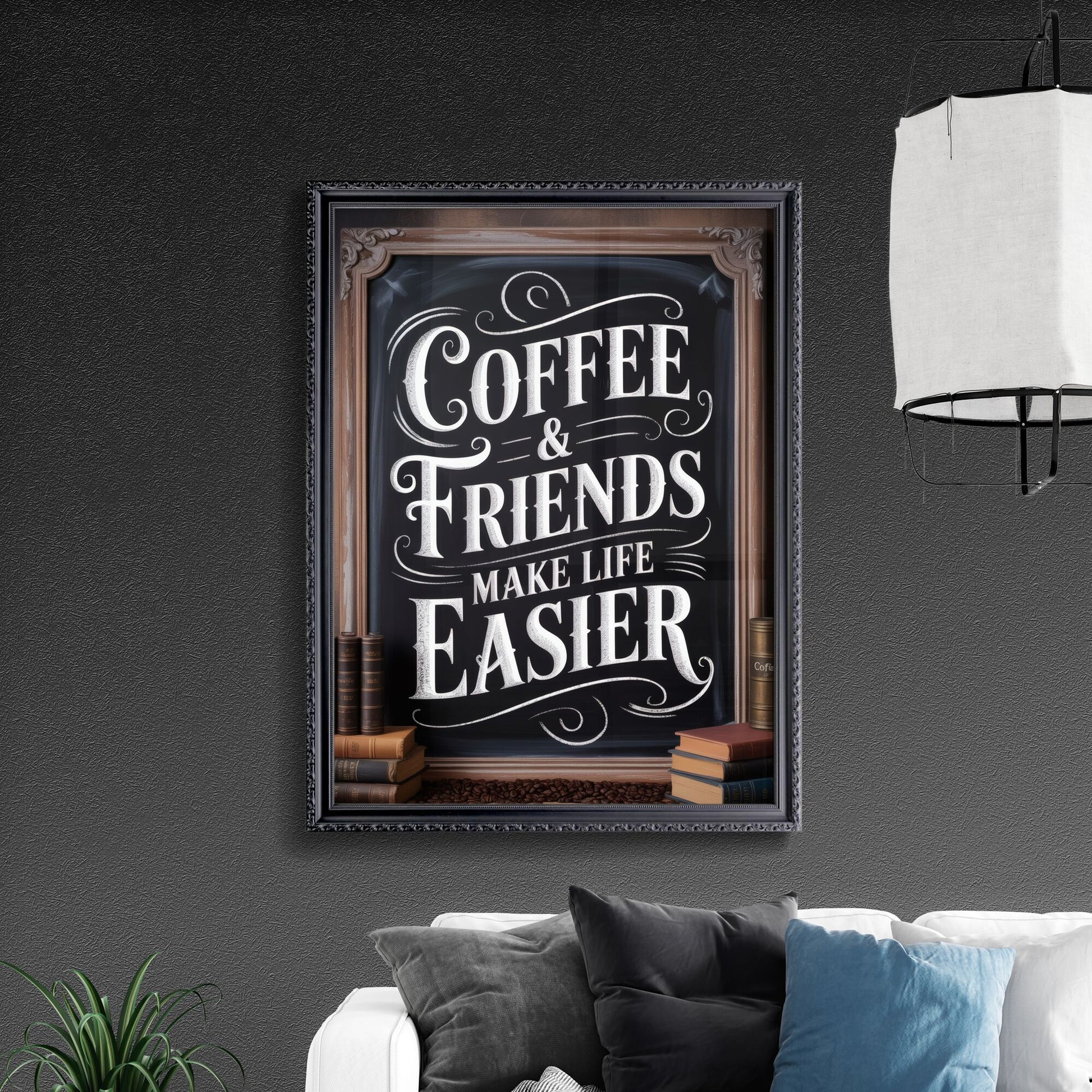 Chalkboard Art with Inspiring Coffee and Friends Quote for Cozy Café Atmosphere