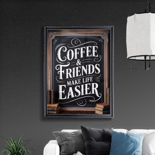 Chalkboard Art with Inspiring Coffee and Friends Quote for Cozy Café Atmosphere