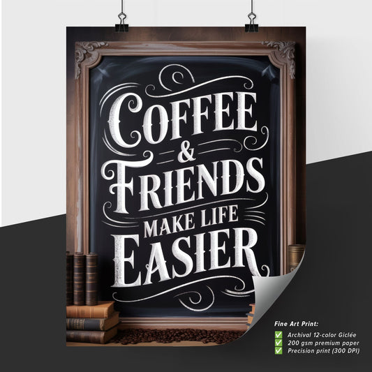 Chalkboard Art with Inspiring Coffee and Friends Quote for Cozy Café Atmosphere
