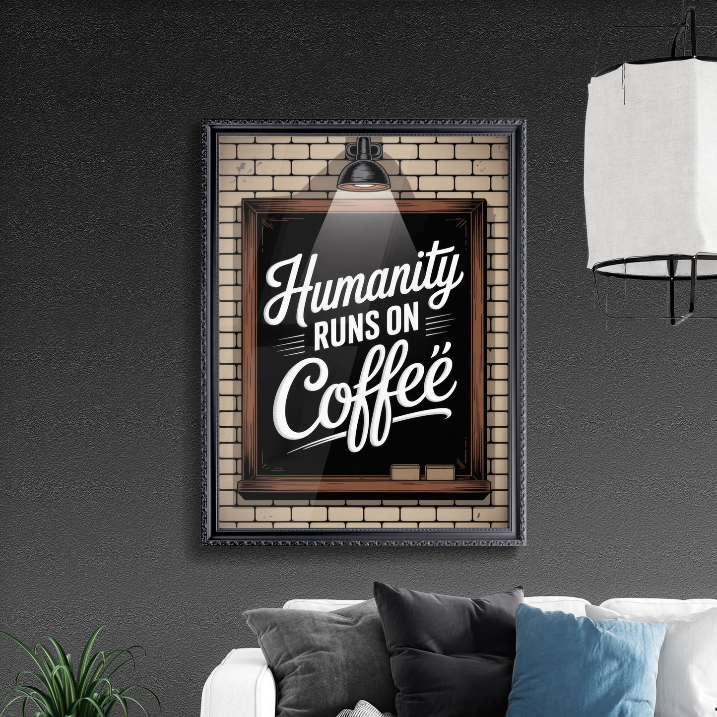 Chalkboard Art: Humanity Runs on Coffee - A Motivational Quote for Coffee Lovers