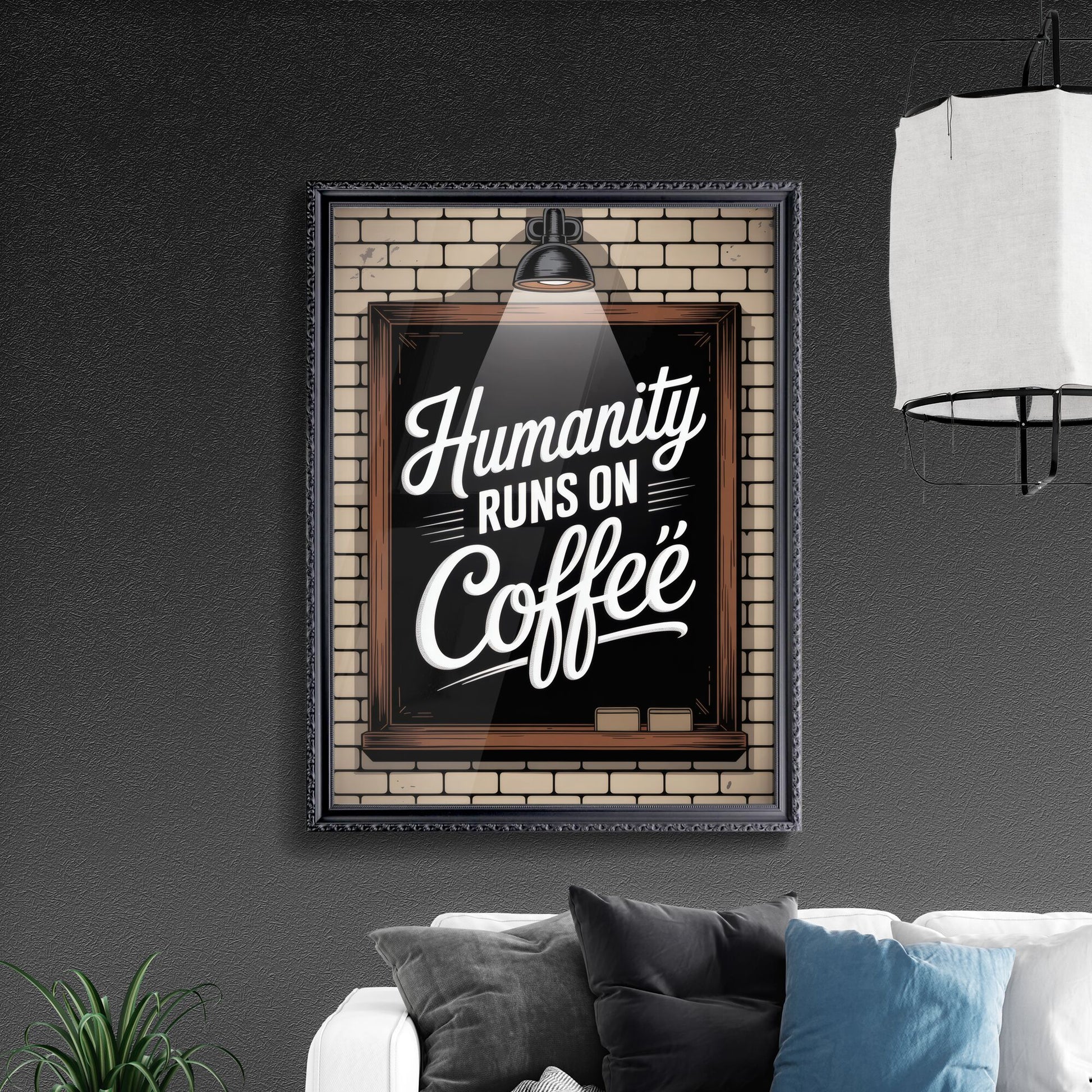 Chalkboard Art: Humanity Runs on Coffee - A Motivational Quote for Coffee Lovers