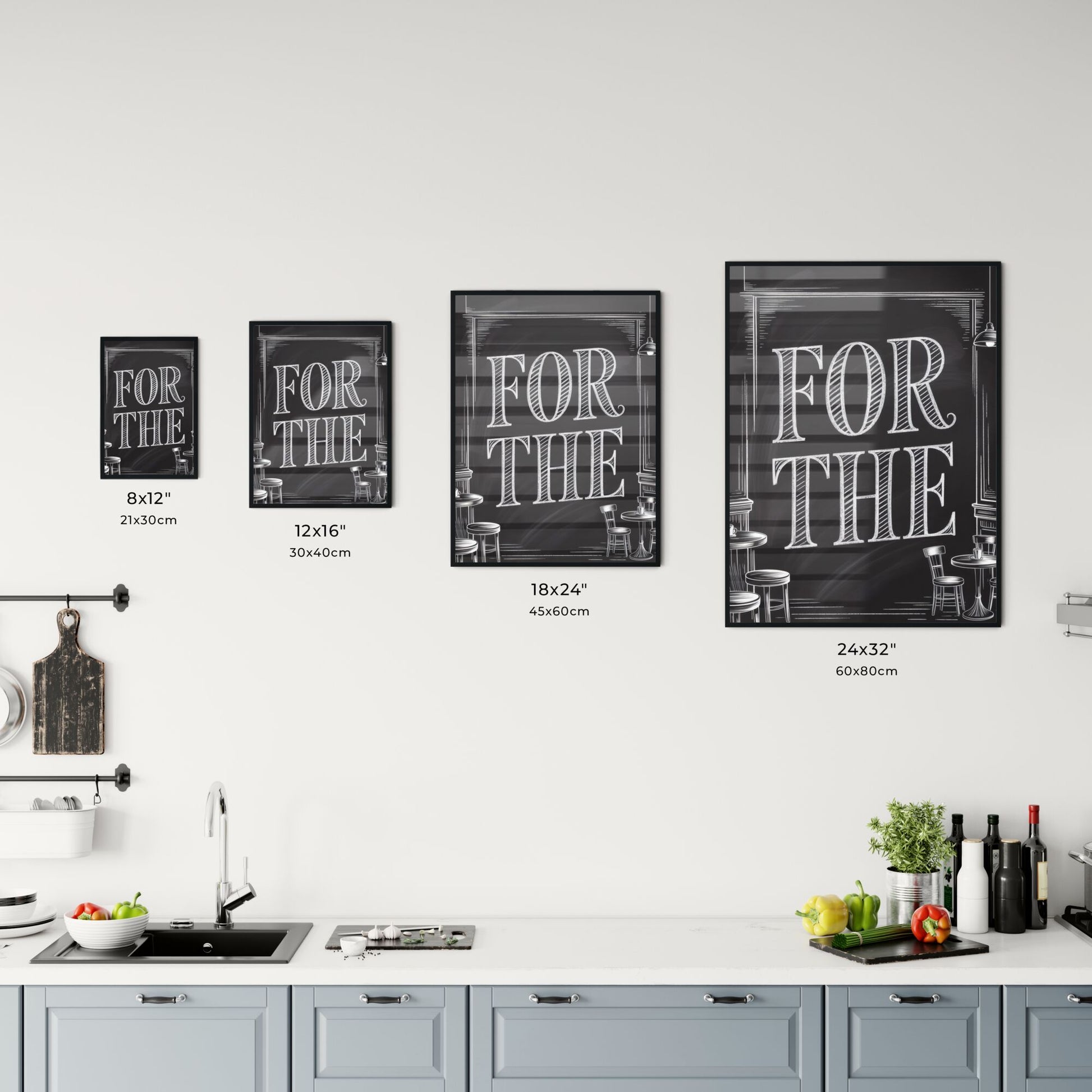 Chalkboard Art Displaying the Phrase 'For The' in a Cozy Cafe Setting. Chart