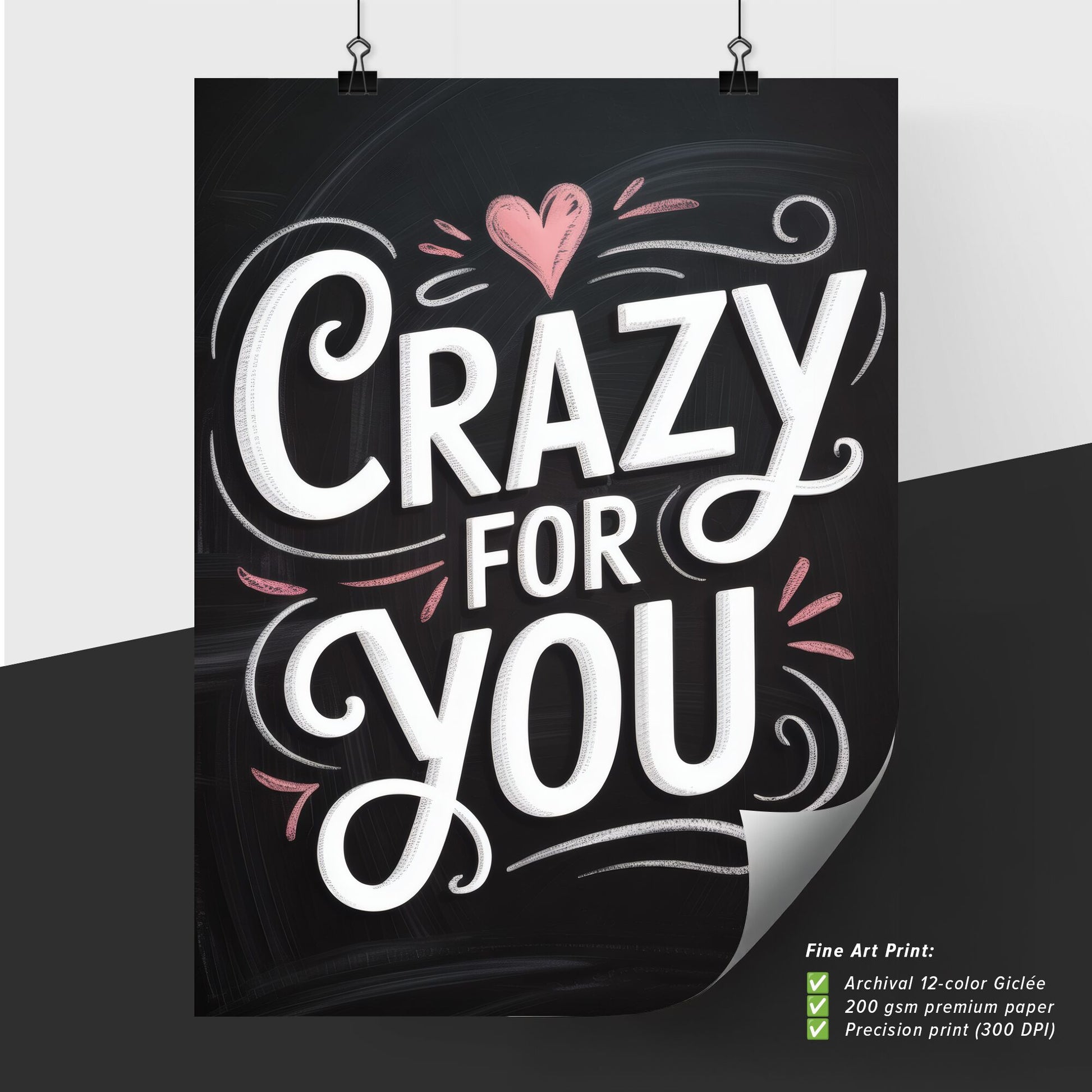 Chalkboard Art with Handwritten Style: 'Crazy for You' in Romantic Typography Design.