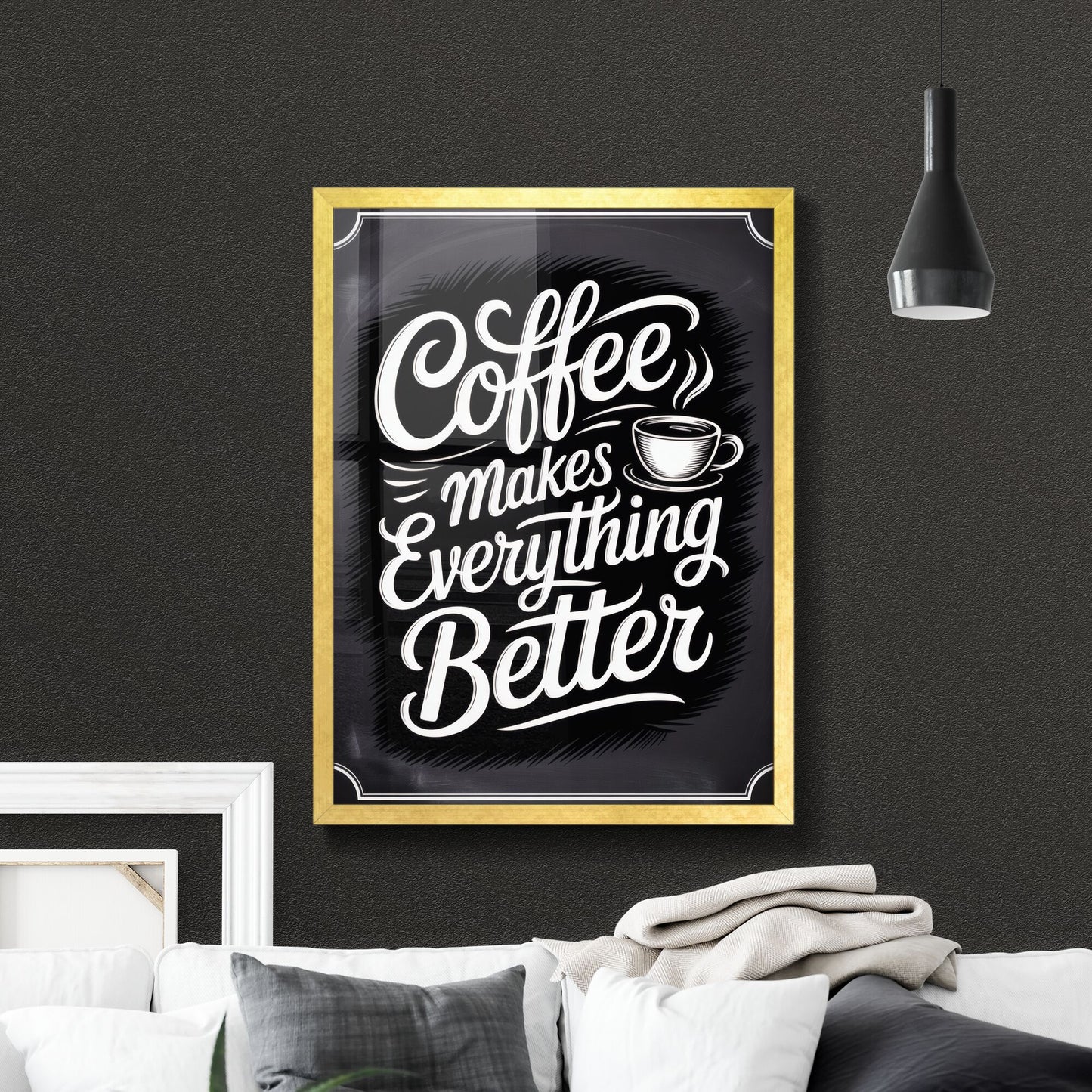 Chalkboard Coffee Quote: 'Coffee Makes Everything Better' – Perfect for Cafes and Coffee Enthusiasts.