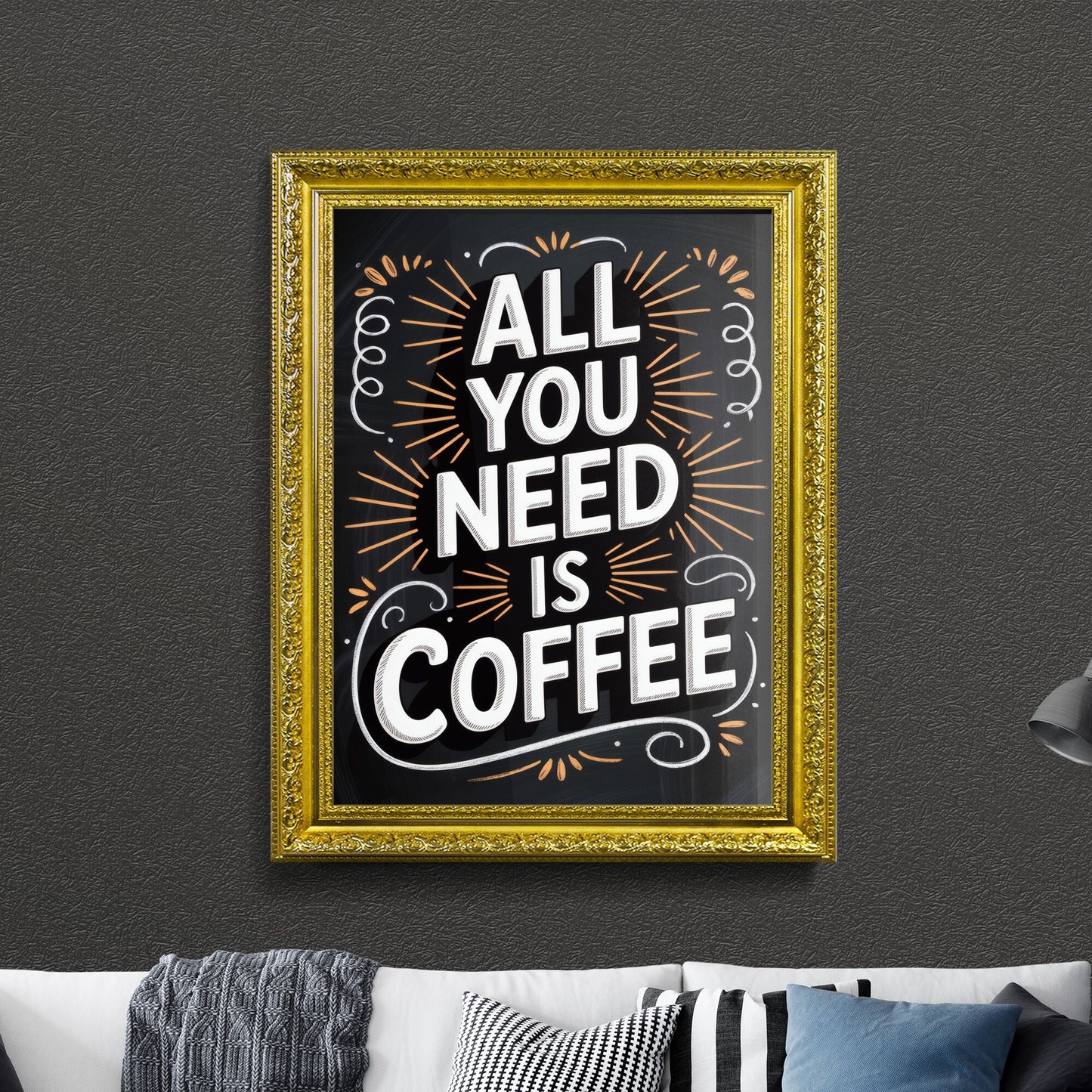 Chalkboard Style Inspirational Quote: All You Need Is Coffee for Coffee Lovers and Enthusiasts.