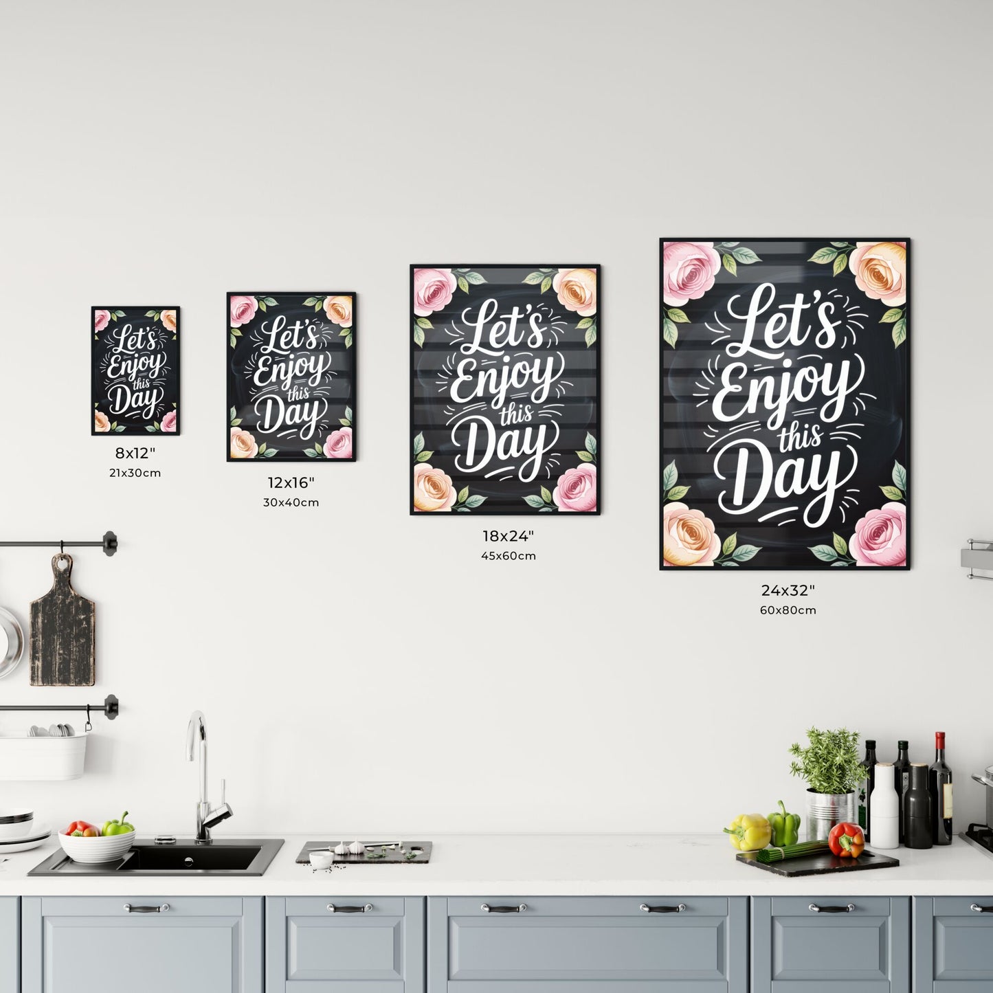 Chalkboard Design with Floral Accents: Let's Enjoy This Day Motivation Quote Chart