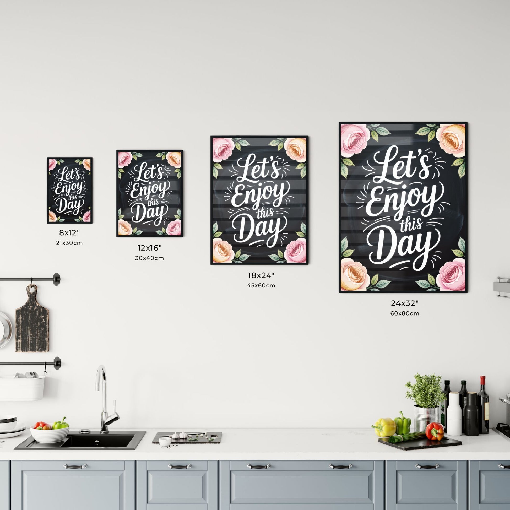 Chalkboard Design with Floral Accents: Let's Enjoy This Day Motivation Quote Chart