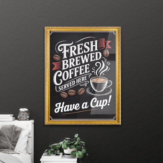 Chalkboard Style Fresh Brewed Coffee Sign – Enjoy Your Perfect Cup Here!