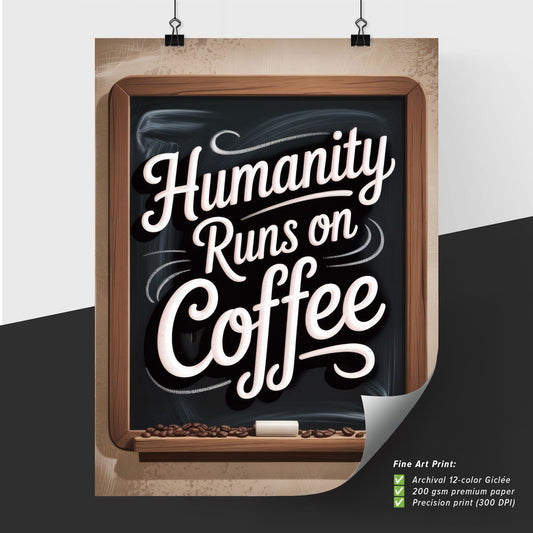 Chalkboard Inspirational Quote: Humanity Runs on Coffee - Perfect for Cafes and Coffee Lovers