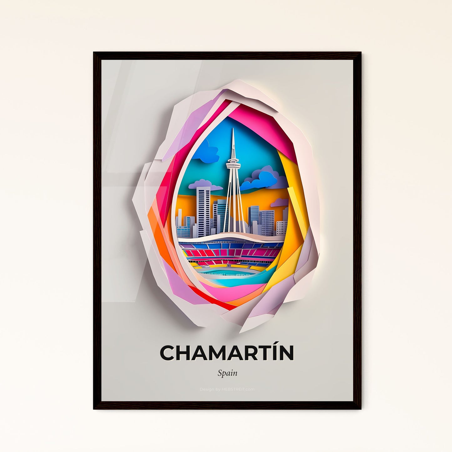 Vivid Chamartín, Spain - a paper cut of a city with a tower