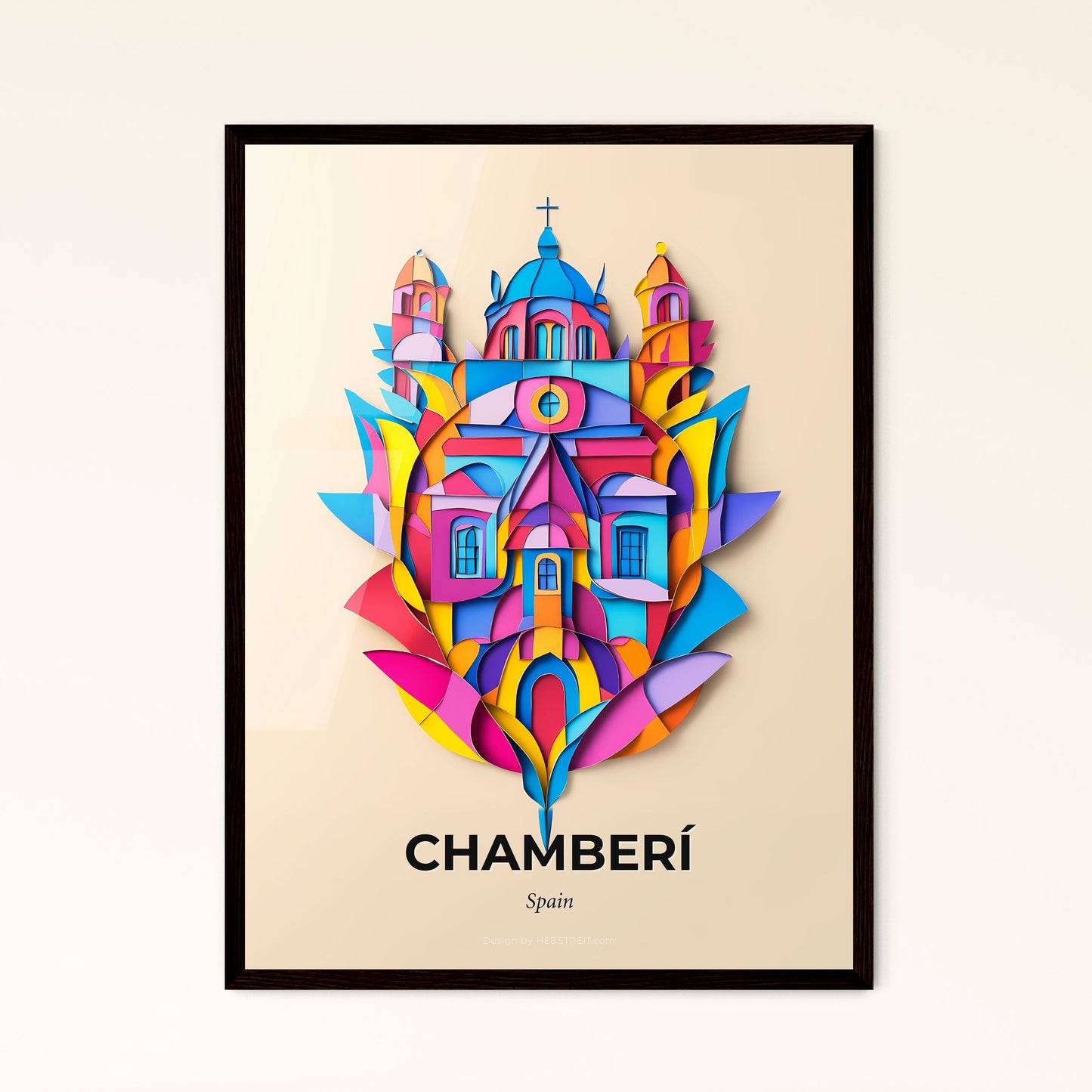 Vivid Chamberí, Spain - a colorful paper cut of a church