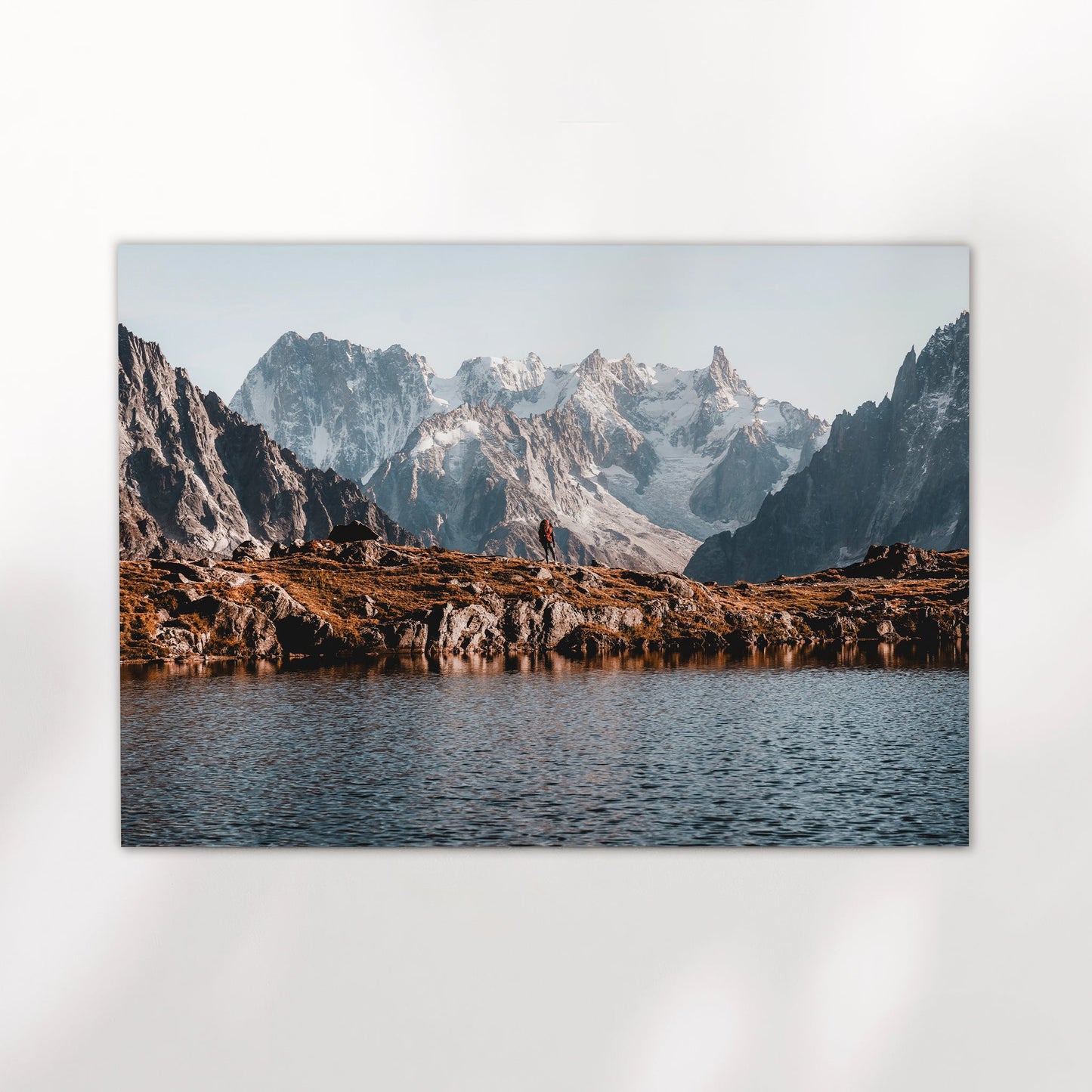 Tour du Mont Blanc Wall Art - Hiker with Alpine Reflections | Chamonix Print