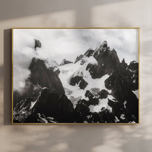 Black and White Needles of Chamonix Photography Print | Mountain Wall Art