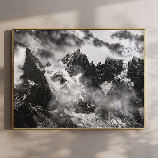 Needles of Chamonix Black and White Photography Wall Art