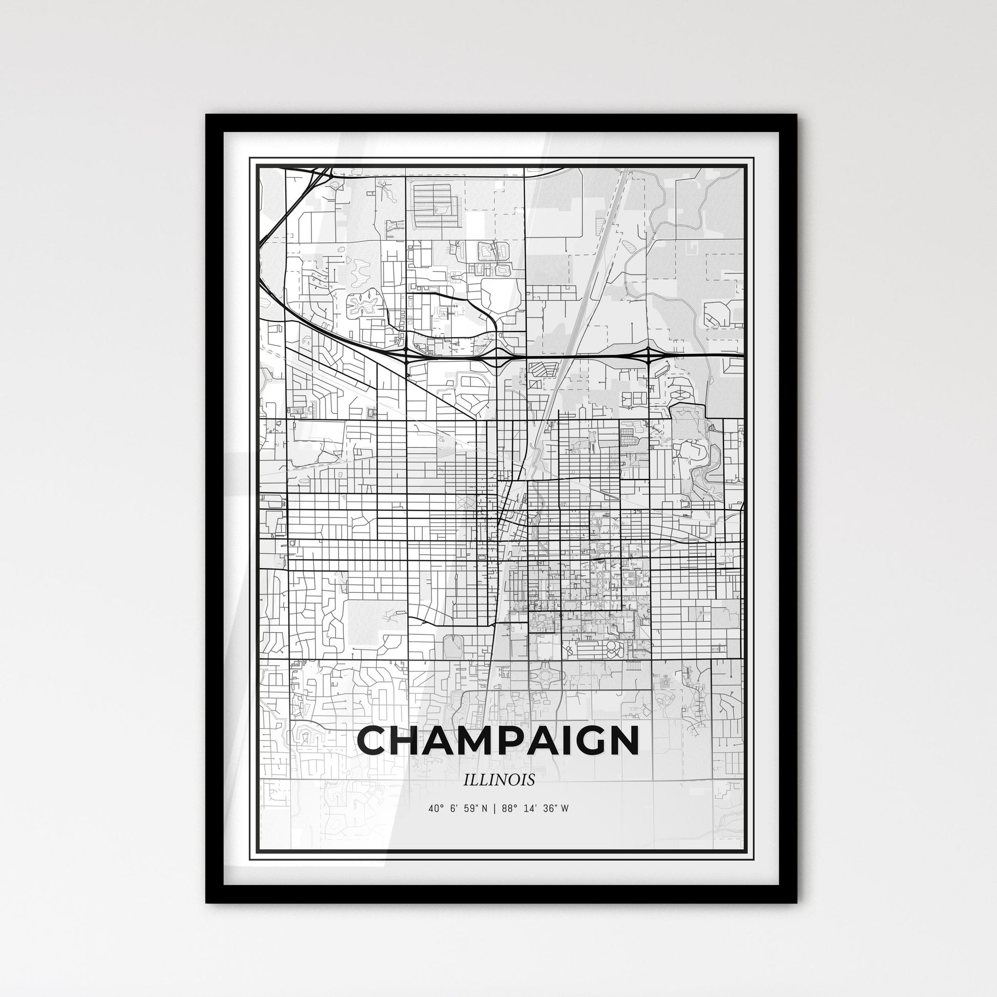 Champaign Illinois - Scandinavian Style City Map for Modern Home Decor