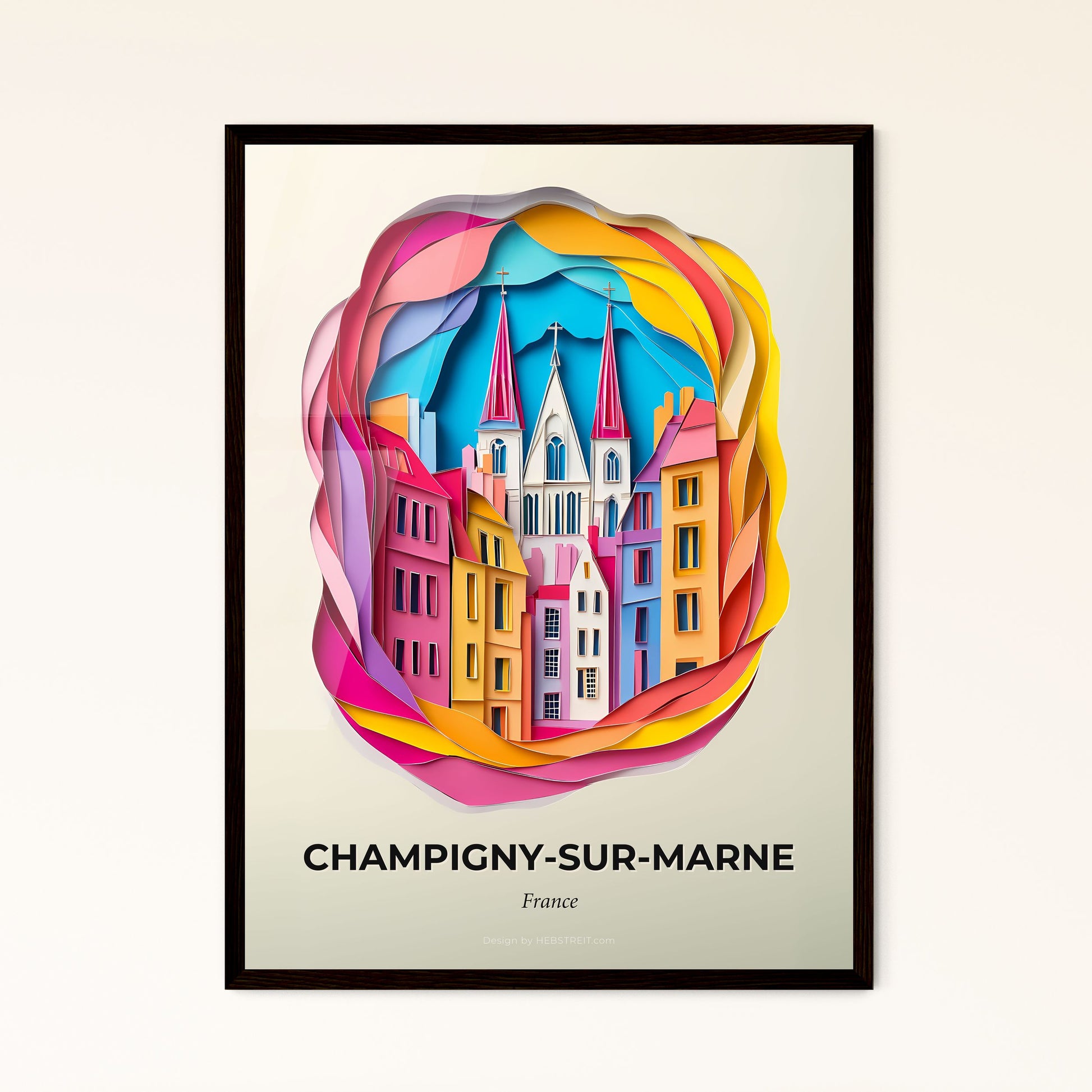 Vivid Champigny-sur-Marne, France - a paper cut of a city with a clock